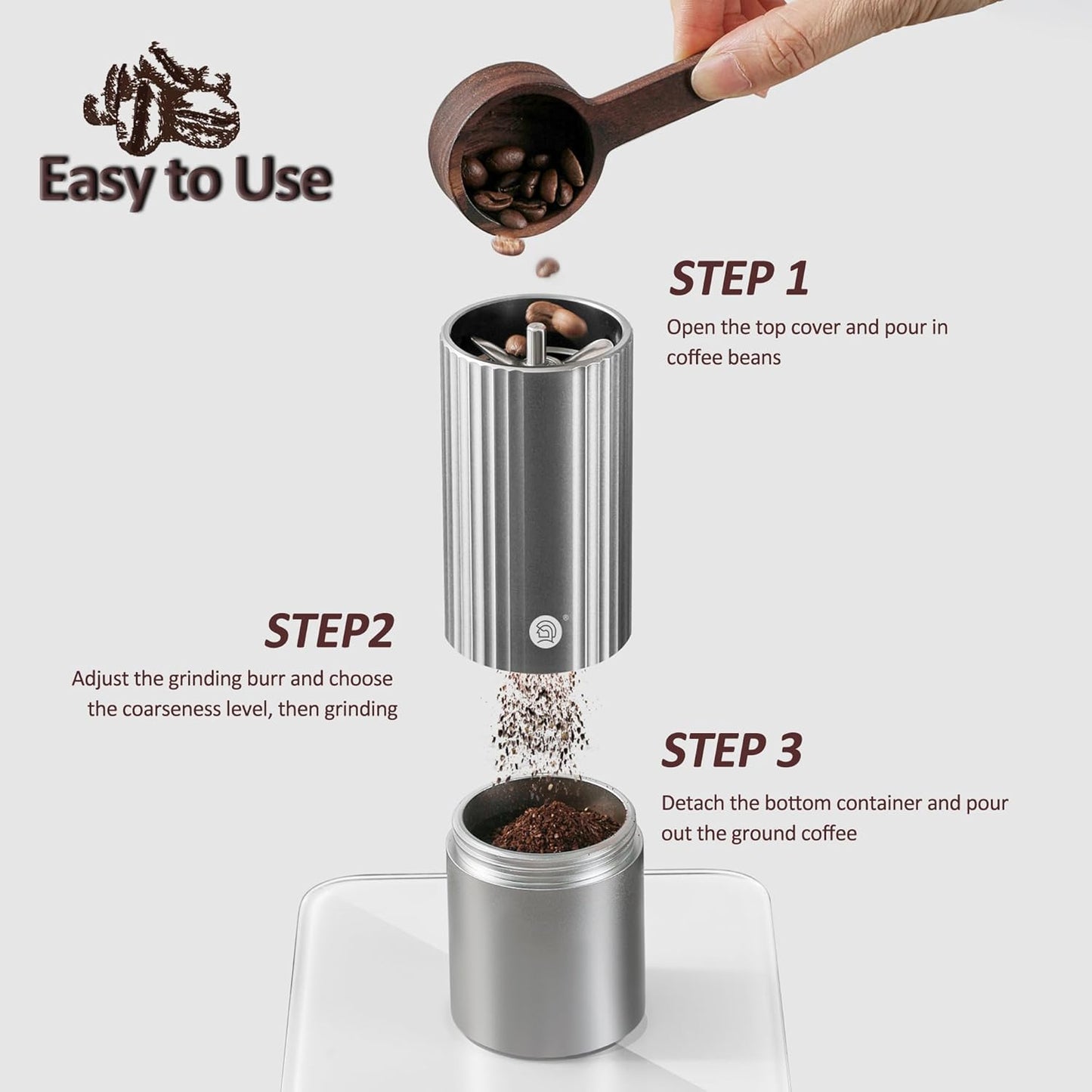 Z3 /Z3pro Coffee Bean Grinder, Hand Grinder with 6-Core CNC Stainless Steel Conical Burr,Double Bearing Positioning for Espresso,Pour Over,FrenchPress,Moka,Americano (Gray, Z3PRO)