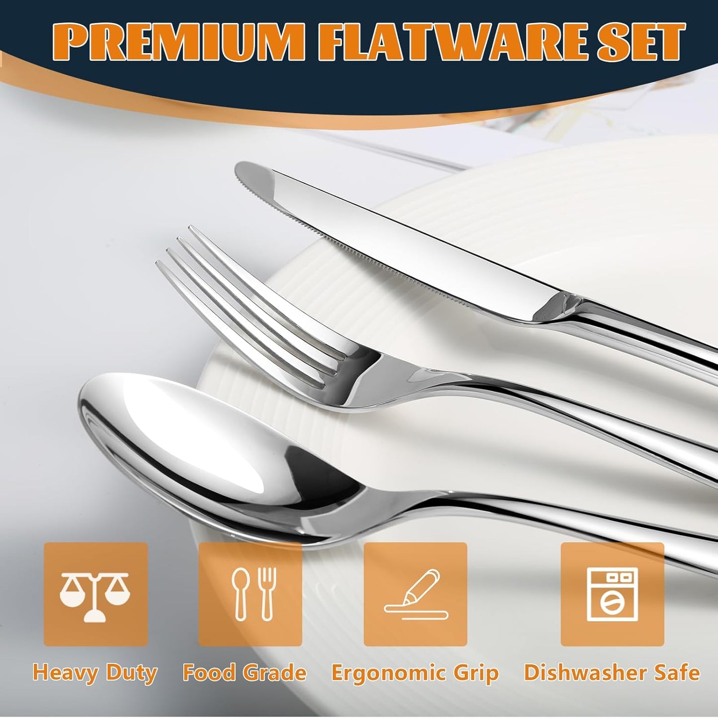 Silverware Set for 6, Heavy Duty Stainless Steel Cutlery Set Flatware Set,30 Piece Premium Silverware, Mirror Polished Modern Cutlery include Fork Knife Spoon Set,Dishwasher Safe
