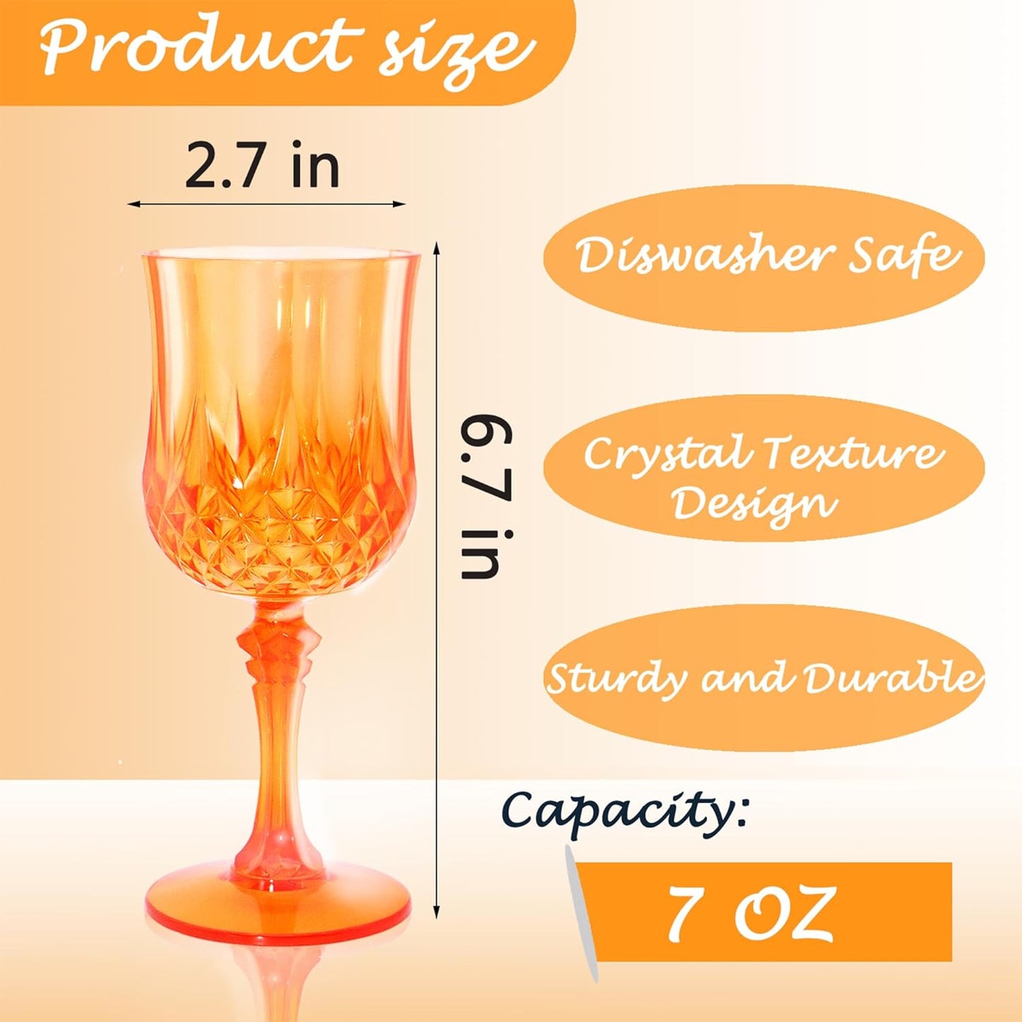 Plastic Wine Glasses，Plastic Goblets Vintage Style Cordial Drinking Glasses for Wedding Reception, Grand Event Party Supplies (12, Pumpkin orange)
