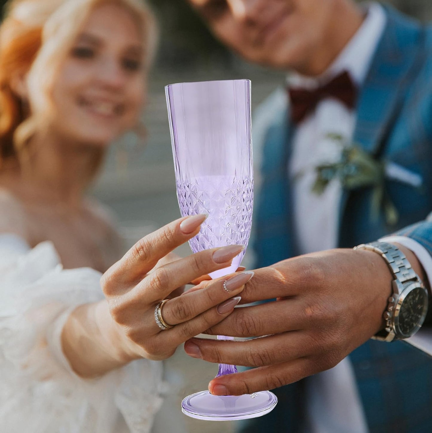 Plastic Champagne Flutes, 12PCS Purple Wine Glasses Goblets Reusable Champagne Flute for Weddings, Bachelor Parties, Toasting, and Events(12,Purple)