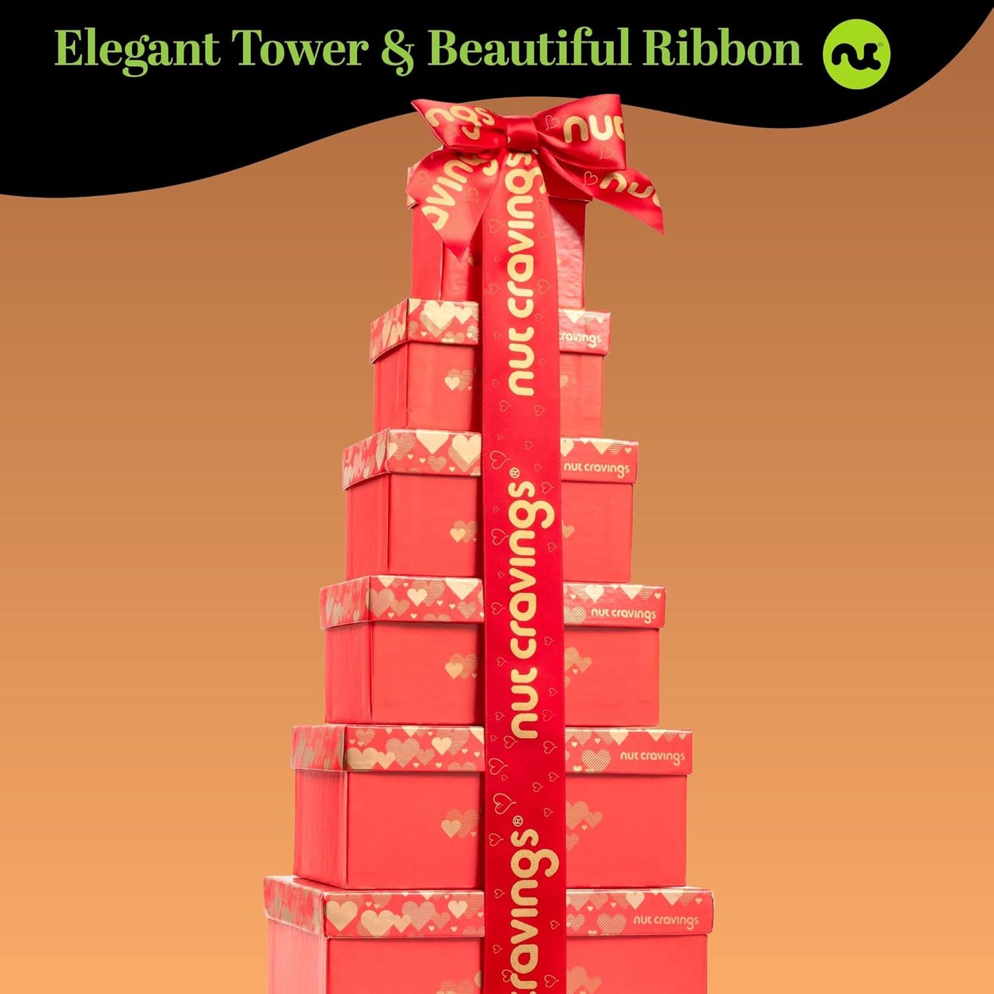 NUT CRAVINGS - Dried Fruit & Mixed Nuts Gift Basket Red Tower + Heart Ribbon (12 Assortments) Food Arrangement, Healthy Snack Care Package, Food Assortments