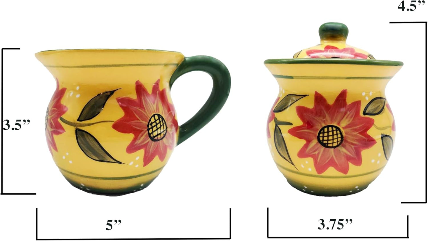 ACK Ceramic Cream and Sugar Set, Sugar Bowl with Lid (Country Sunflower)