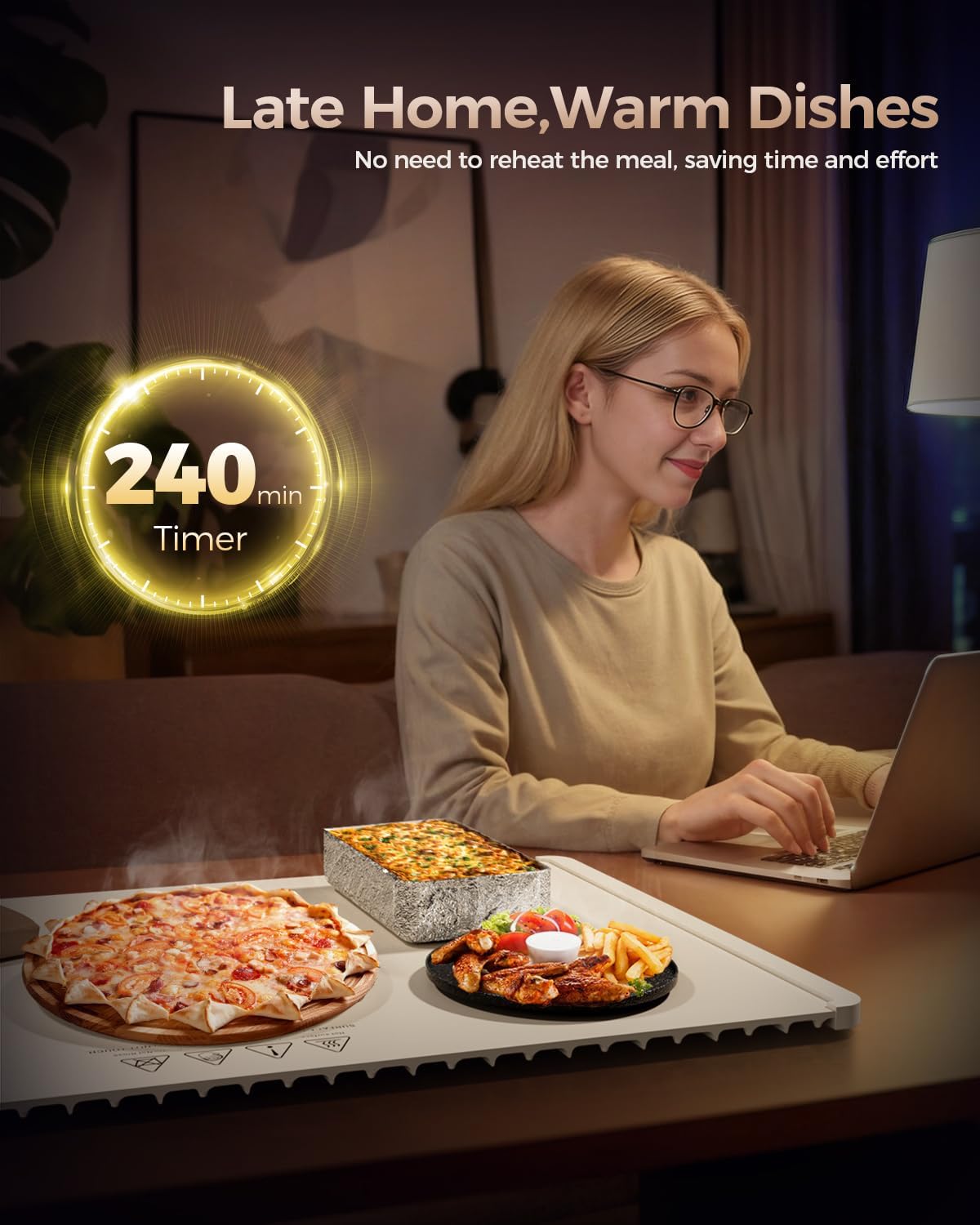 Warming Mat for Food,Food Warming Mat,Electric Warming Tray for Buffets Party and Home Daily Use,Heating Fastly in 10s,Portable Design,Timed Function for Your Family.