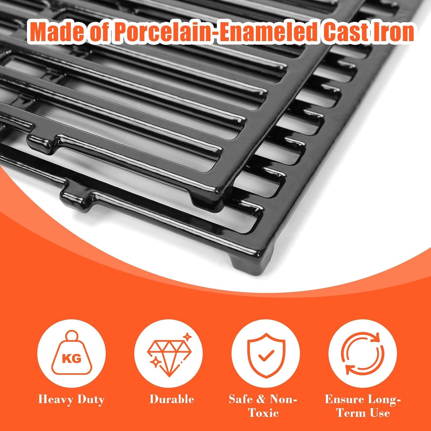 QuliMetal 17.5" Grill Grates for Weber Spirit 300 and GS4 Spirit II 300 Series, Spirit E-310, Spirit II E-310, Genesis Silver/Gold B & C, Genesis 1000-3500, Porcelain-Enameled Cast Iron Grate for 7638