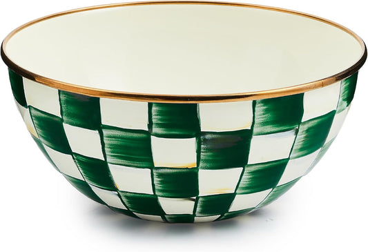 MACKENZIE-CHILDS Enamel Everyday Bowl, Serving Bowl for Entertaining, Small, Green-and-White Emerald Check