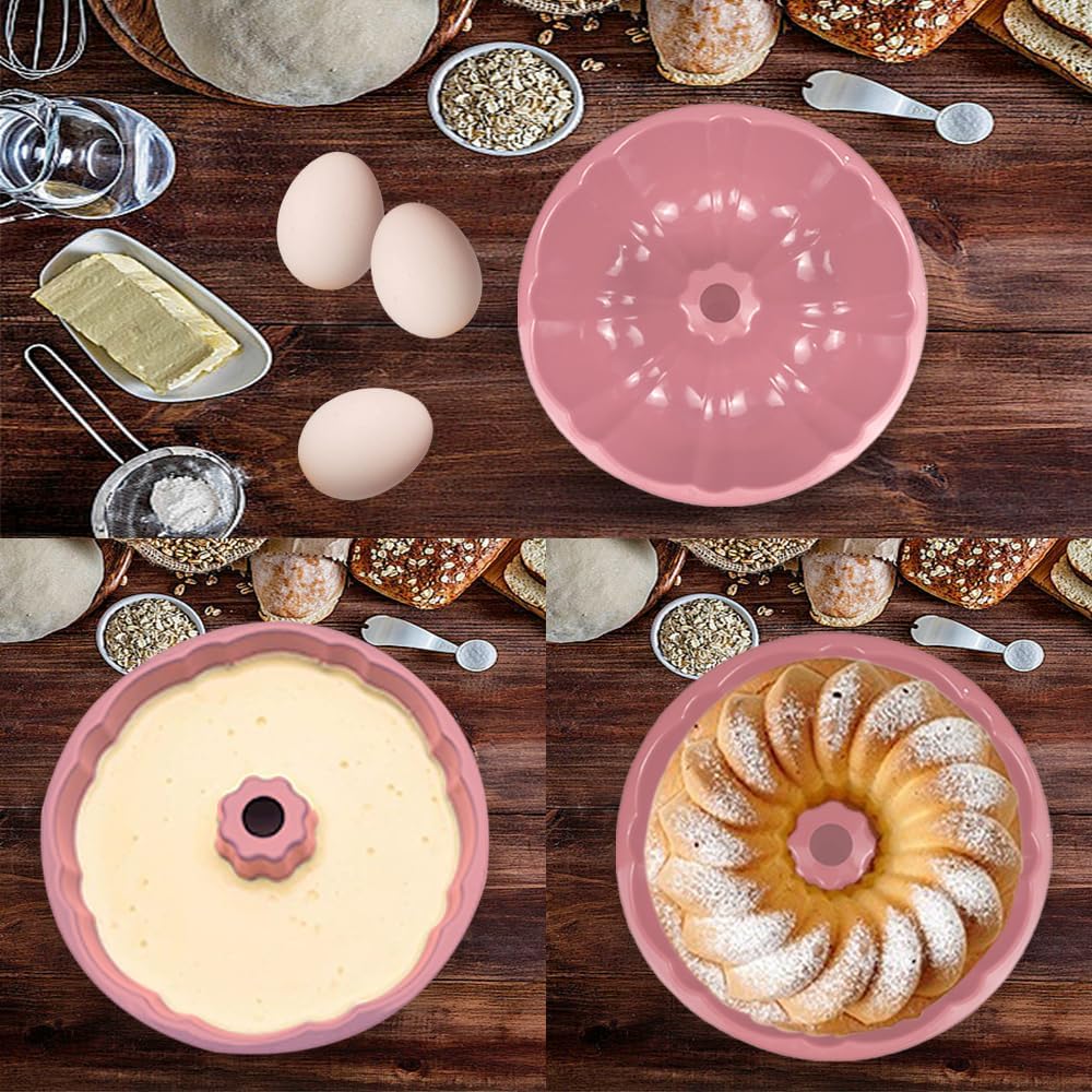 10 inch Silicone Bundt Cake Pan, Non-Stick Silicone Fluted Pans, ome Baking DIY Cake Mold for Cake, Jelly, Bread, Chocolate, Para Gelatinas (Red) (Pink, 1 Pack)