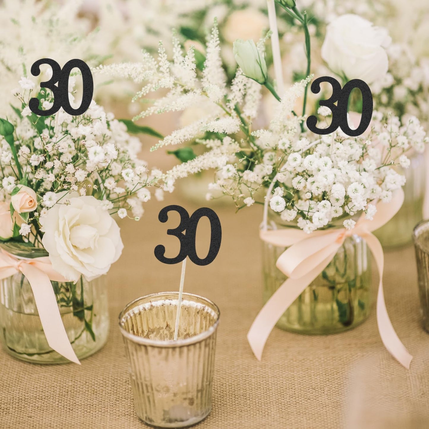 10-Pack Double Sided Glitter 30th Birthday Centerpiece Anniversary Centerpiece Sticks, Number 30 Table Topper Cake Topper for 30th Birthday Anniversary Table Party Decorations (Double Sided black)