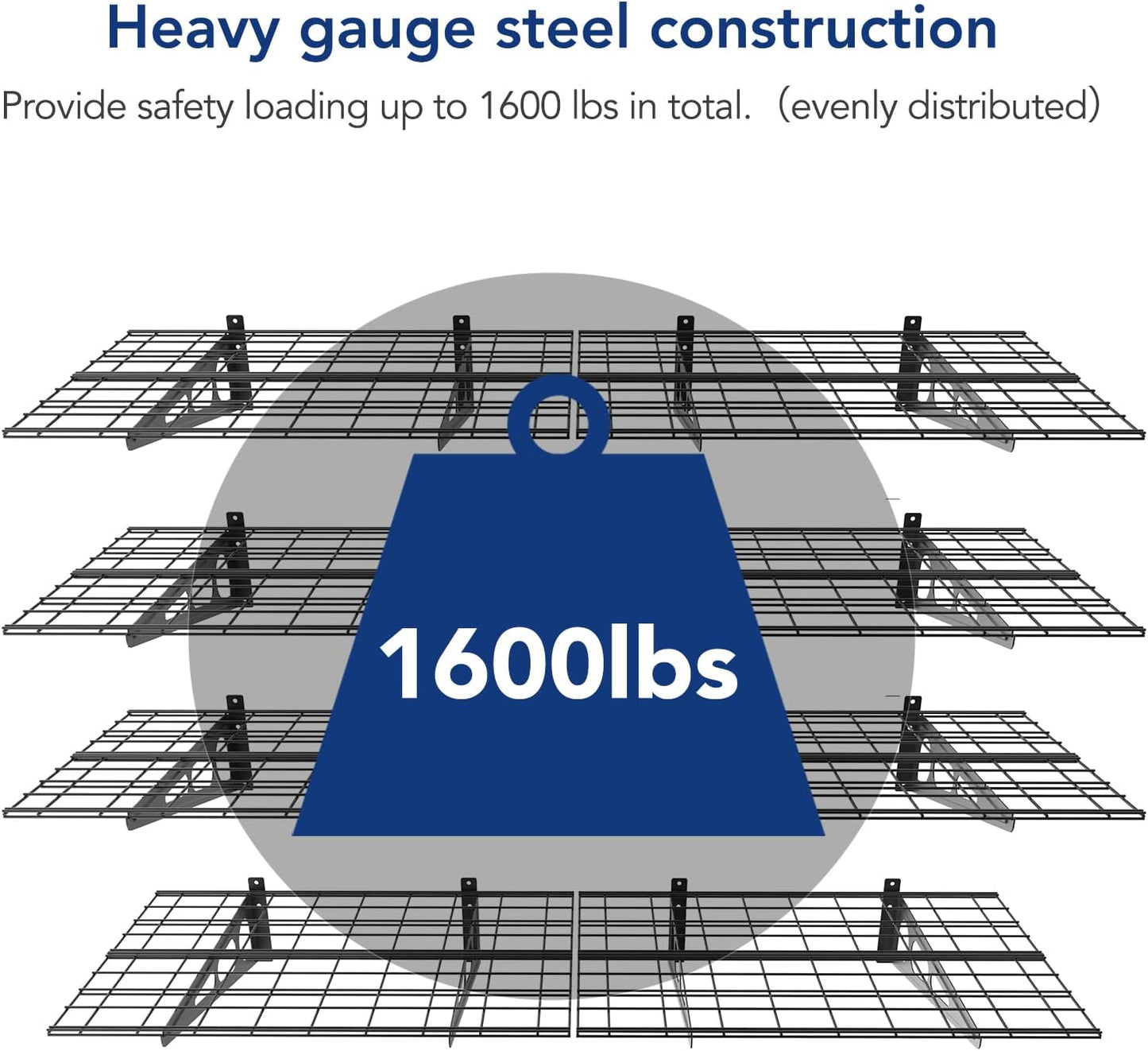 FLEXIMOUNTS 4-Pack 2x6ft 24-inch-by-72-inch Wall Shelf Garage Storage Rack Floating Shelves, Black