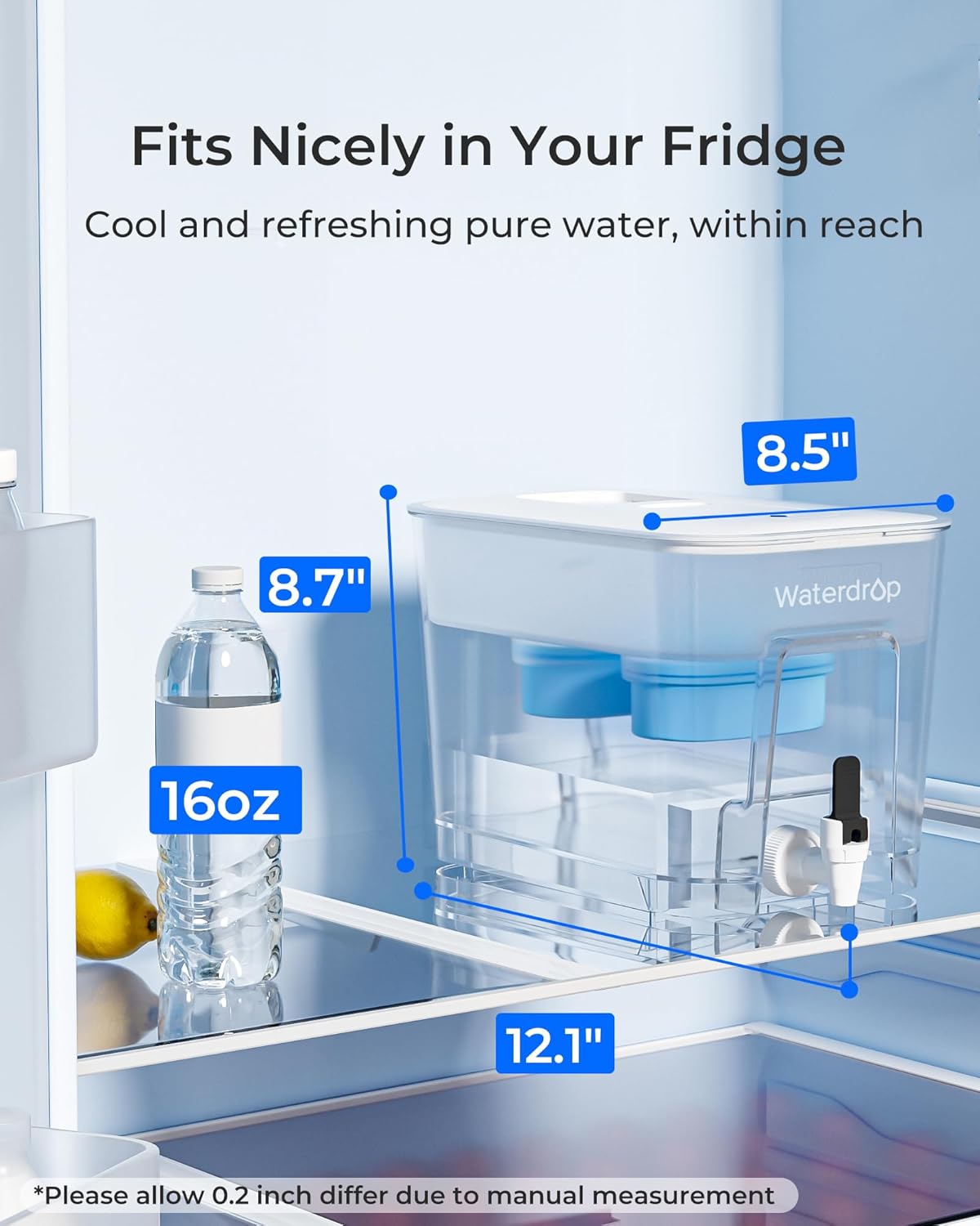 Waterdrop Alkaline 40 Cup Dual Filter Dispenser, 8X Faster Filtration, 200-Gallon Lifespan, Water Filter Dispenser for Home/Office, 2 Replacements, Reduces Chlorine, White