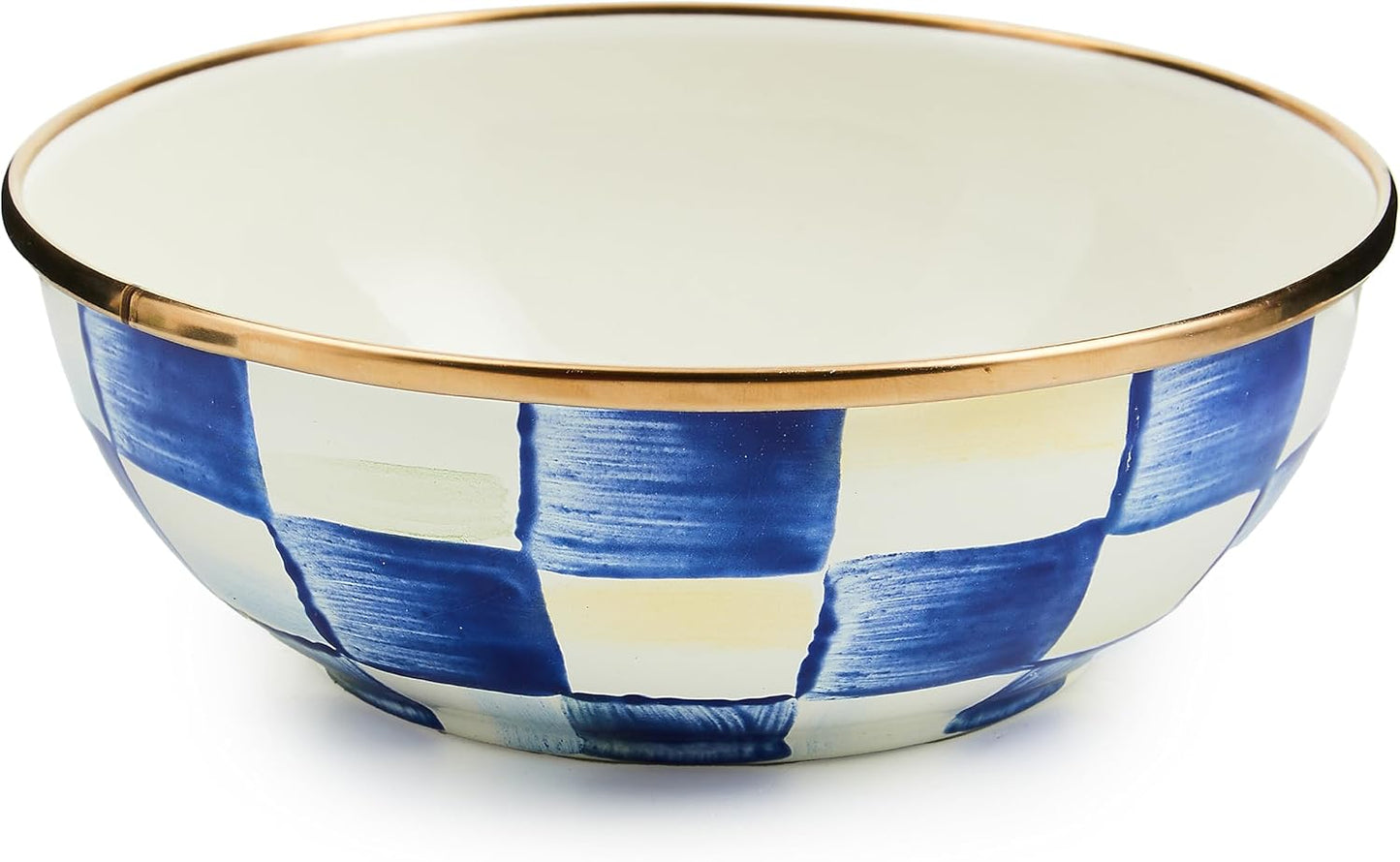 MACKENZIE-CHILDS Enamel Everyday Bowl, Serving Bowl for Entertaining, Large, Blue-and-White Royal Check