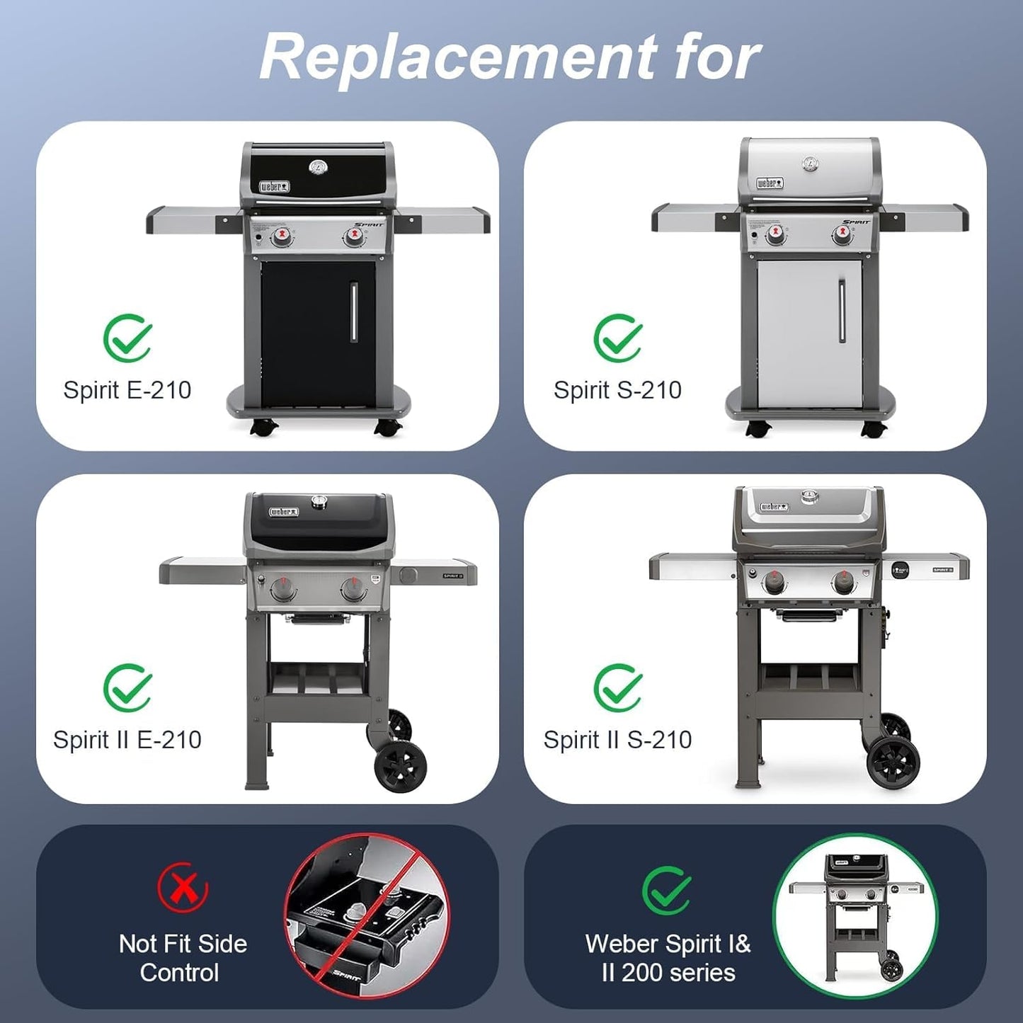 7637 Grill Parts for Weber Spirit E210, 17.5 Inch Grill Grates for Weber Spirit E210, E220, S210, S215 with Front Control,Replacement Parts for Weber Spirit 200 & GS4 Spirit II E210, Spirit II E220