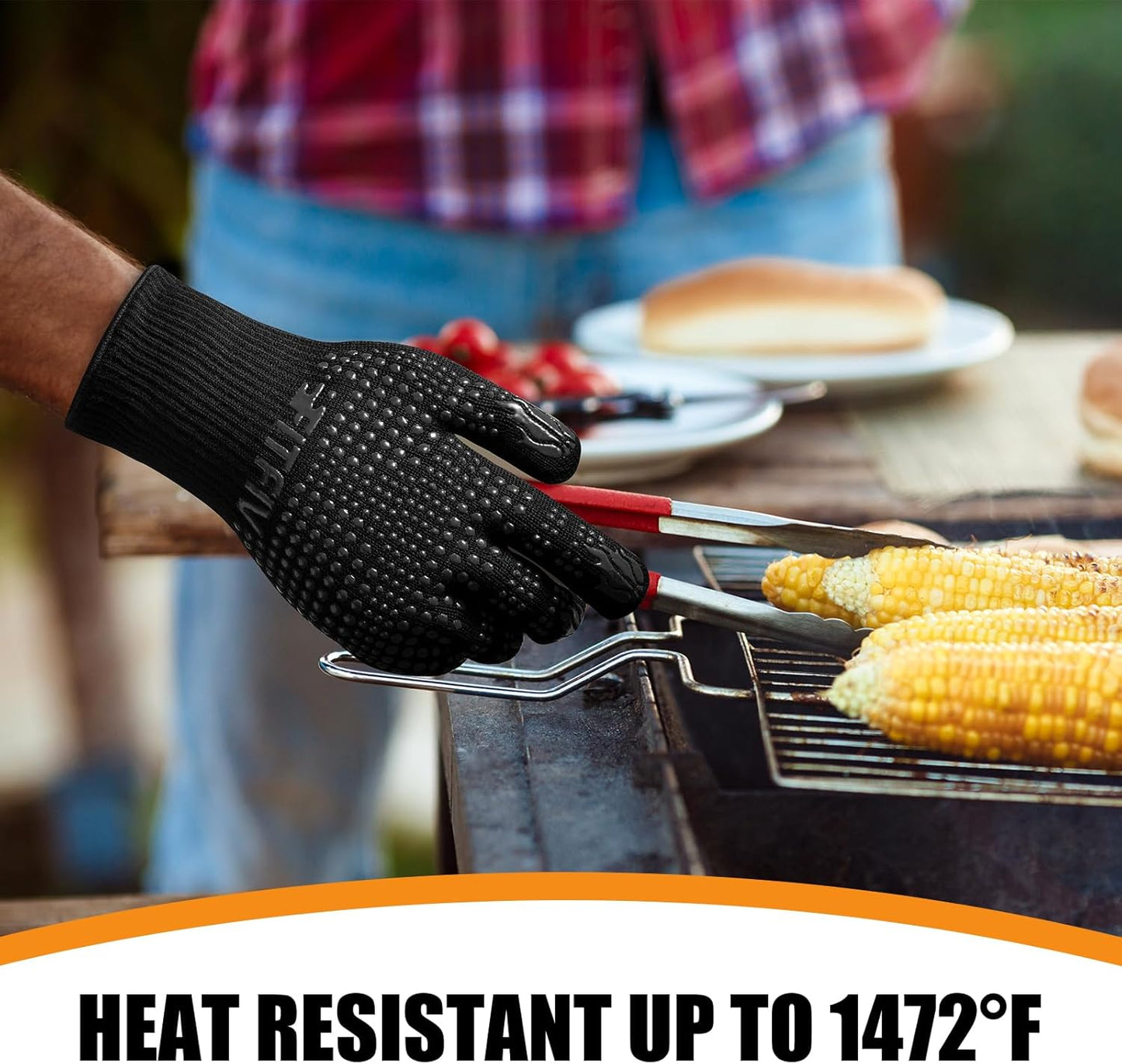 BBQ Gloves, Oven Gloves, 1472°F Extreme Heat Resistant Barbecue Gloves, Silicone Non-Slip Oven Mitts, Kitchen Gloves for Cooking, Grilling, and Baking (Black)