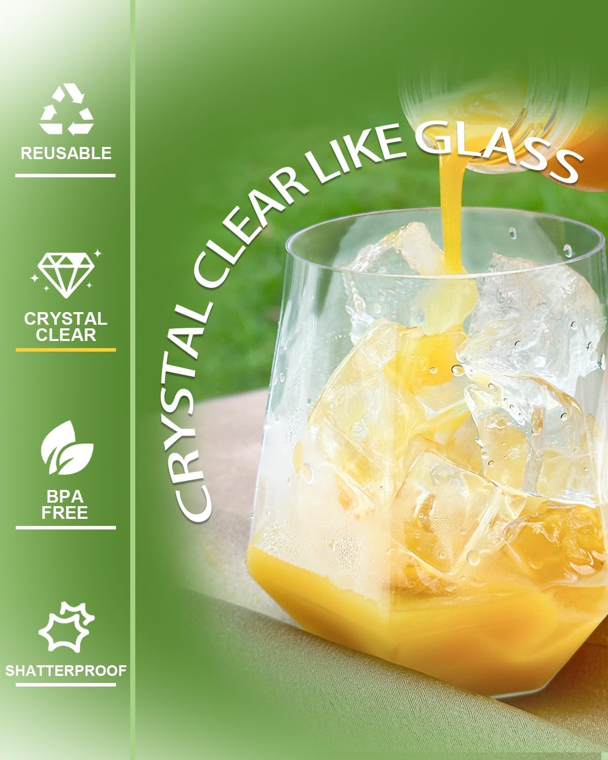 40 Pcak Plastic Stemless Wine cocktail Whiskey Champagne Glasses, 12 Oz Disposable Clear Unbreakable Cups for Party Bars Wedding Tasting (Diamond-shaped)