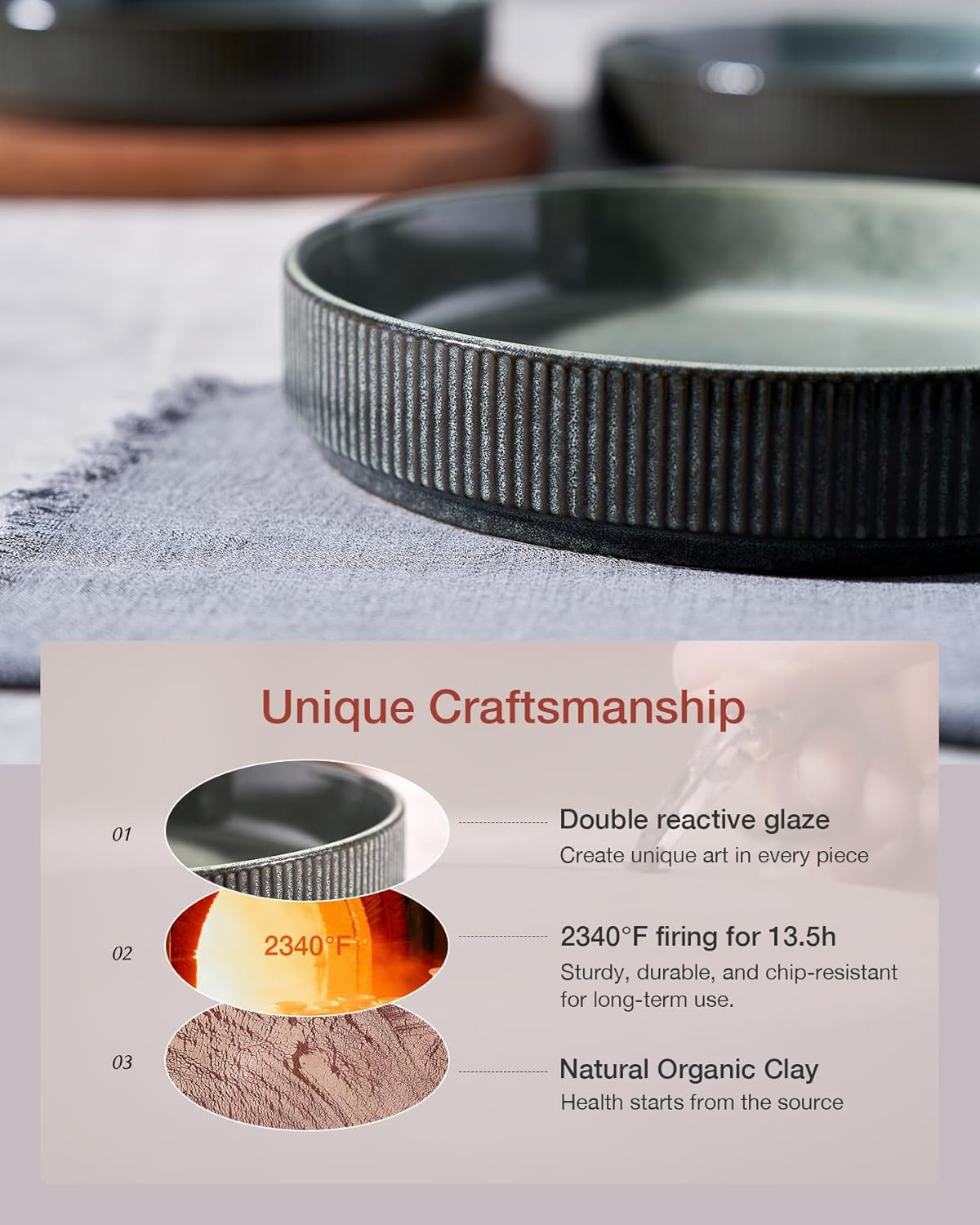 famiware Star 8.25" Pasta Bowls, Large Dinner Bowls Set of 4, Salad Bowl Plates, Shallow Bowls for Eating, Deep Forest