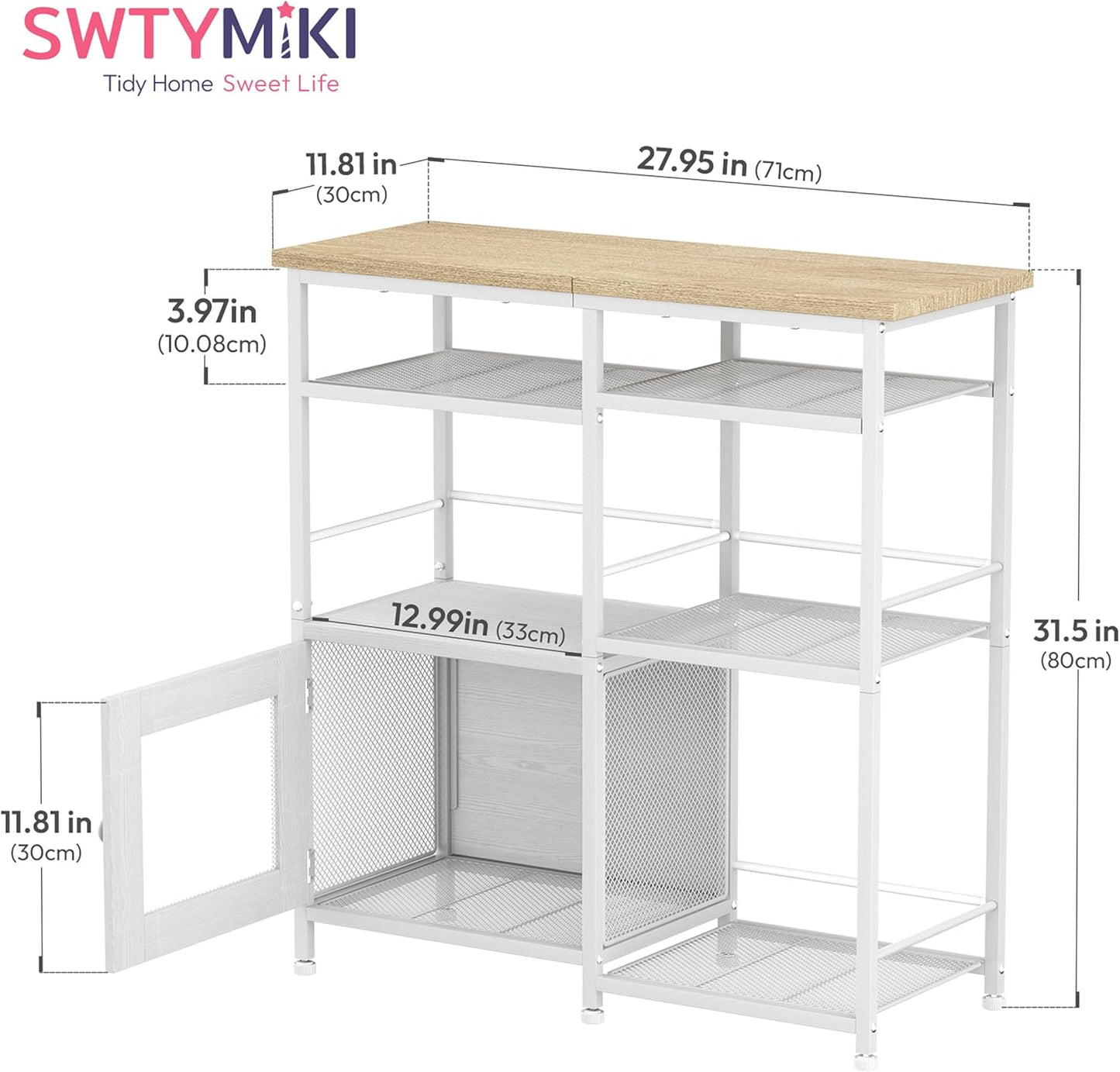 SWTYMIKI Coffee Bar Cabinet Station - Farmhouse Small Coffee Stand Station with Doors, Rustic Storage Organizer for Kitchen, Buffet Sideboard Cabinet Table for Home, Office, Corner, Bar, White
