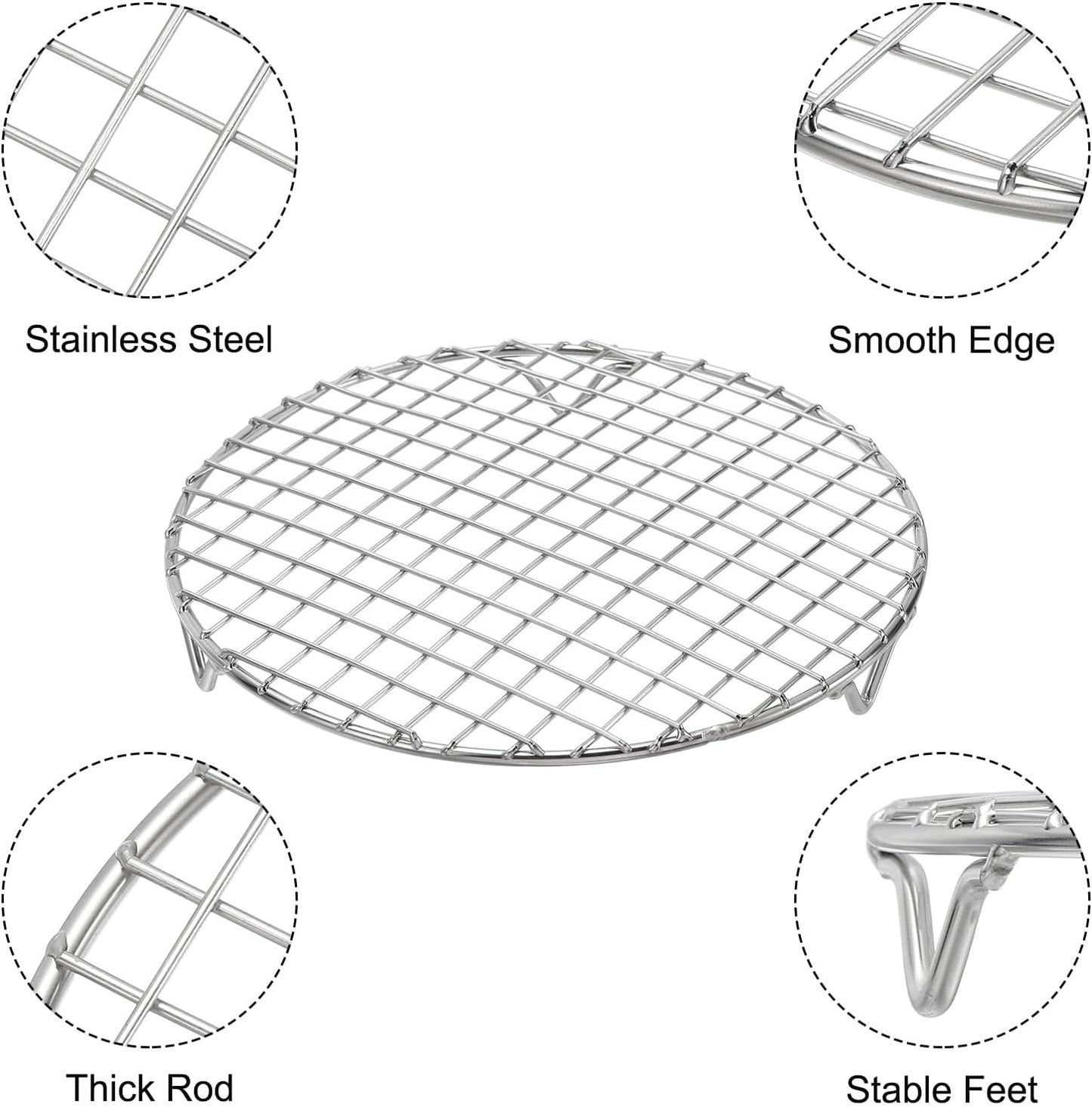 uxcell Round Cooking Rack with Legs, Dia 7.9 Inch 304 Stainless Steel Barbecue Grill for Cooking Baking Barbecue Air Fryer Racks, Silver
