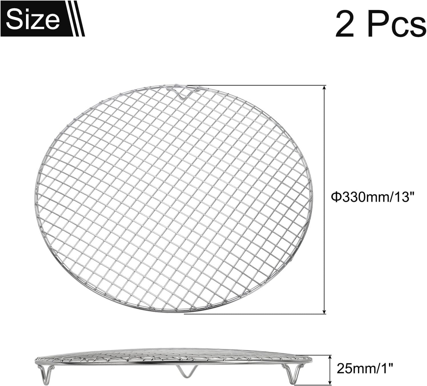 uxcell 2 Pcs Round Cooking Rack with Legs, Dia 13 Inch 304 Stainless Steel Barbecue Grill for Cooking Baking Barbecue Air Fryer Racks, Silver