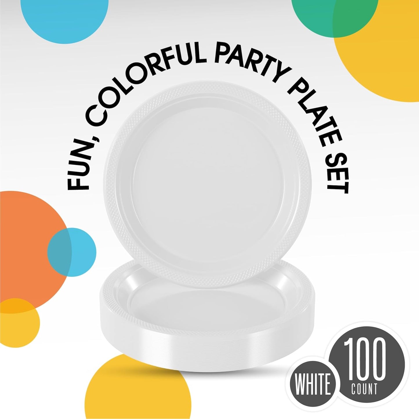 Exquisite Party Solids White Plastic Plates For Party 9" White Disposable Plates Heavy Duty Supplies 100 Pcs Plastic Dinnerware Sets Heavy Duty 350 GSM Disposable Dinnerware Set