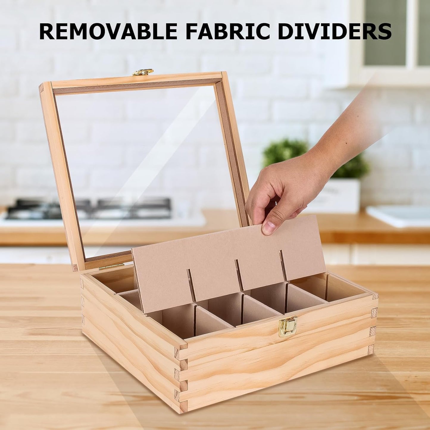 LI.TOPWP Pine Wood Tea Bag Organizer, 12 Compartments Tea Storage Box with Clear Acrylic Window, Multi-Functional Tea Bag Holder for Countertop, Kitchen Cabinet.