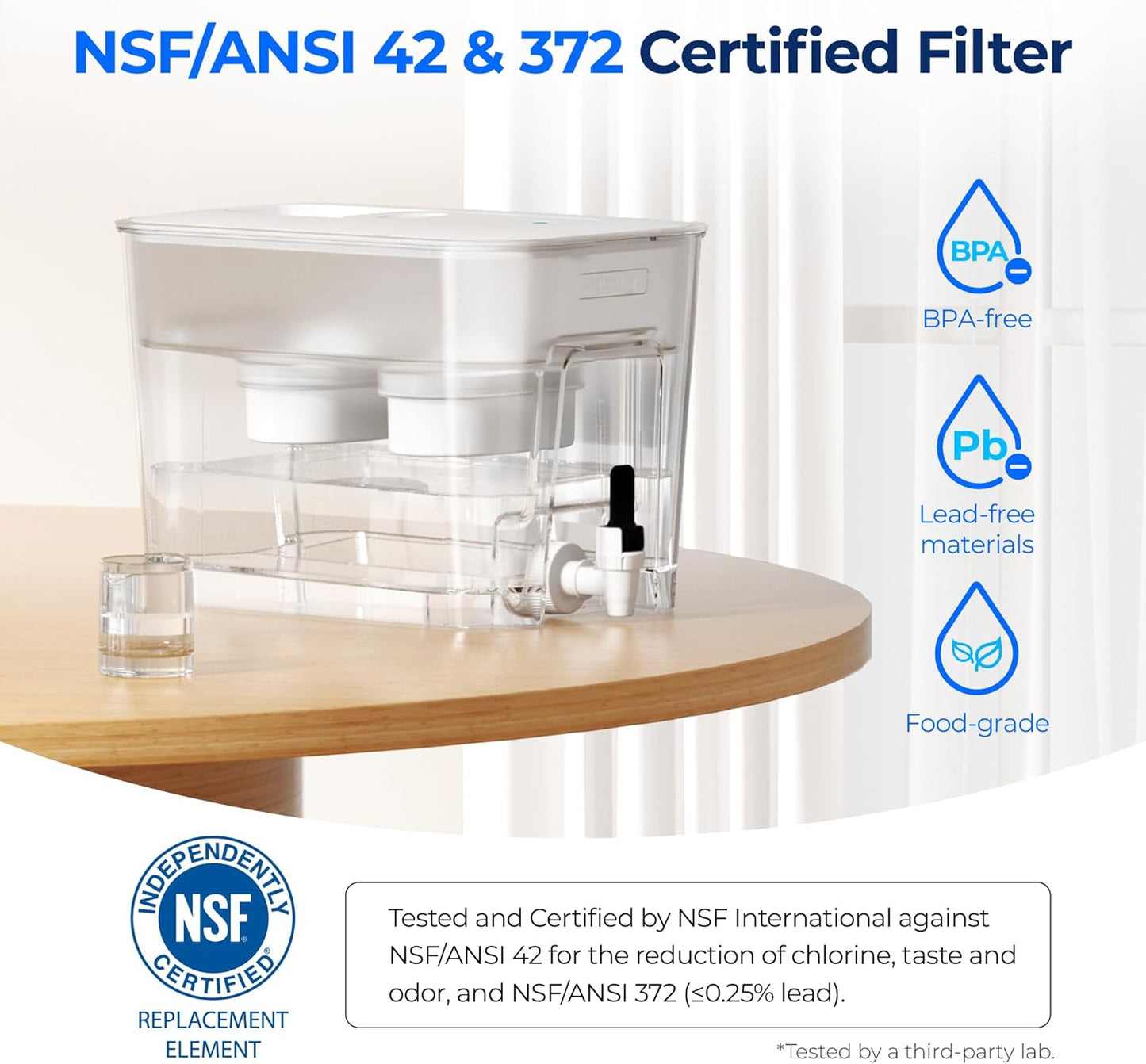 Waterdrop 40 Cup Dual Filter Dispenser, 8X Faster Filtration, 400-Gallon Lifespan, Water Filter Dispenser for Home/Office, 2 Replacements, 10X Longer Lifetime, Reduces Chlorine, PFOA/PFOS，White