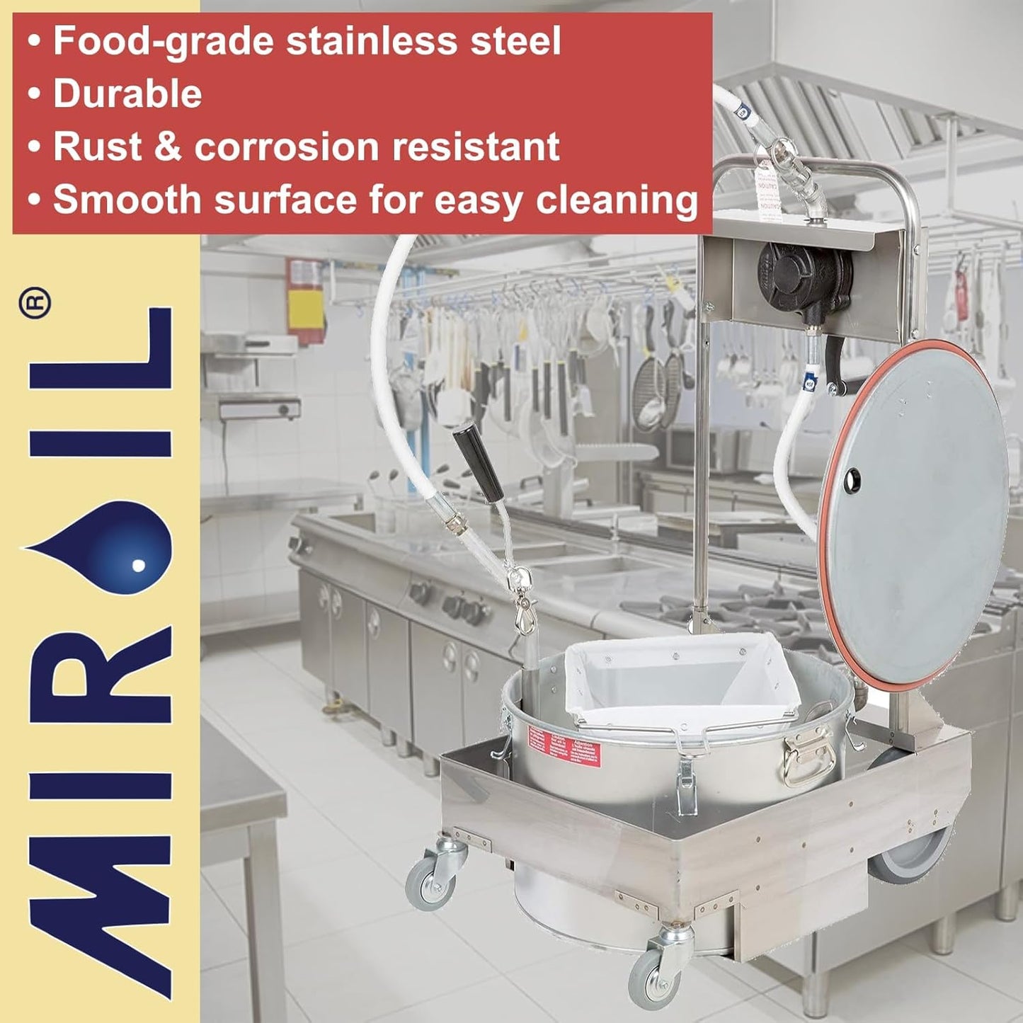 MirOil 75HD Fryer Oil Filter Machine w/Discard Trolley & Hand Operated Pump, Filtration System for Deep Fryer for Catering, Restaurant & Food Trucks, Portable Oil Filter Machine for 75lb Fryer Grease