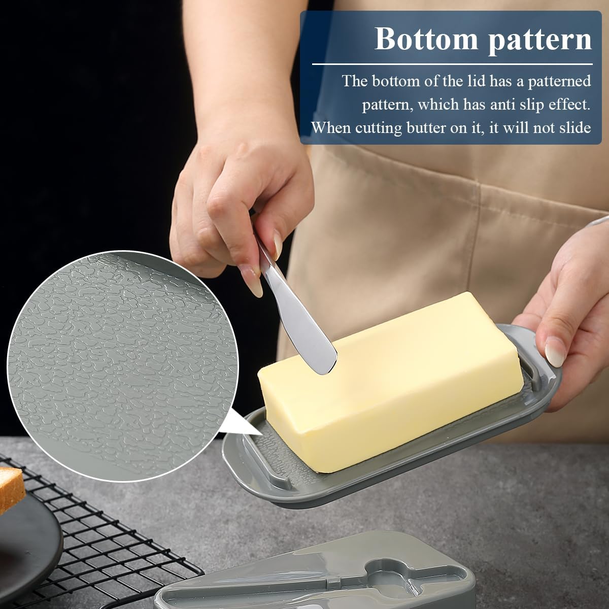 Evanda Butter Dish with Lid for Countertop and Refrigerator Door Shelf with Butter Spreader Knife, Butter Keeper, Plastic Butter Holder Tray Container for West/East Coast Butter