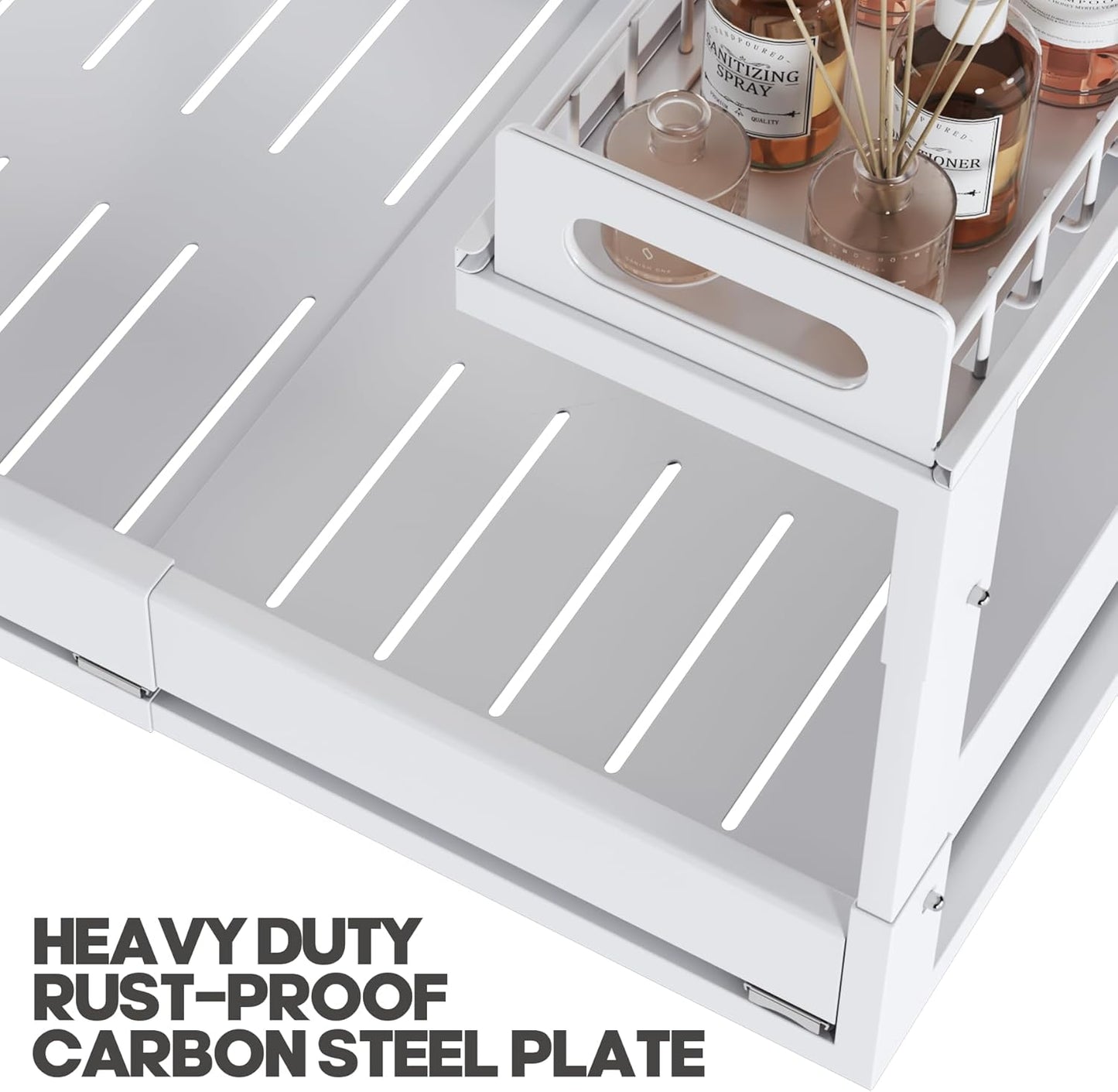 1 Pack-19"-32"W Expandable Under Sink Organizer With Upgrade Ball-Bearing Slide,2-Tier Pull Out Under Cabinet Organizer Height Adjustable,Not Suitable For Cabinets With Partitions In The Middle