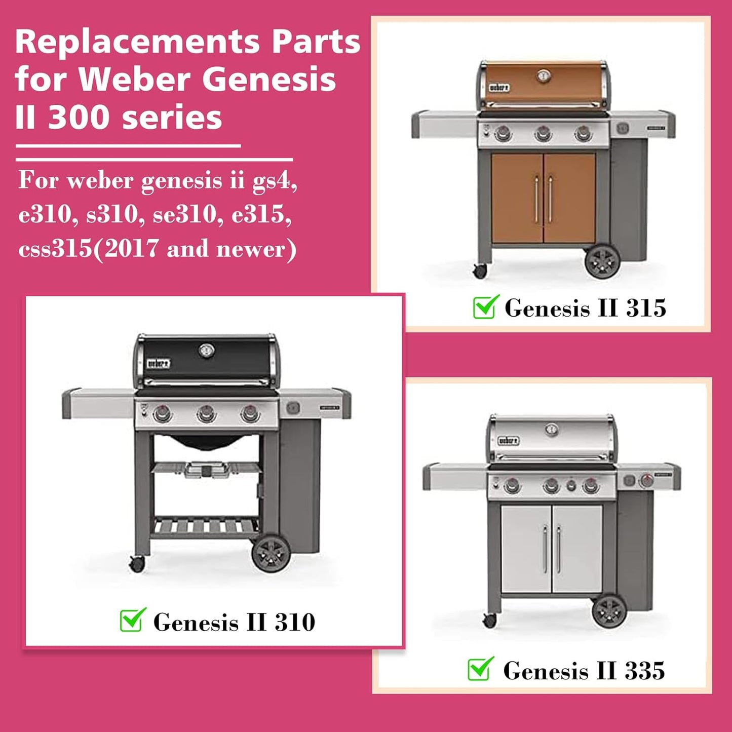 17" Flavorizer Bars 66795 and 18.75" Cast Iron Grill Grates 66095 Combo for Weber Genesis II LX 300 Series,Genesis II E/S 310/315 / 325/330 / 335 Grill Grate Flavor Bars Set for Weber 66802 66032