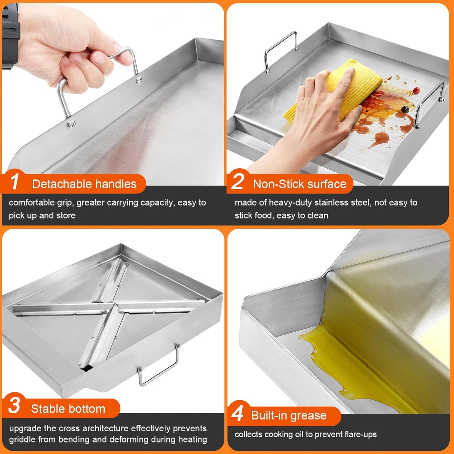 GGC 16" x 12.5" Flat Top Griddle Plate for Gas Grills, Stainless Steel Universal Griddle for Gas Stoves and Camping Stoves, Nonstick Cooking Griddle for Charcoal, Tailgating, Parties