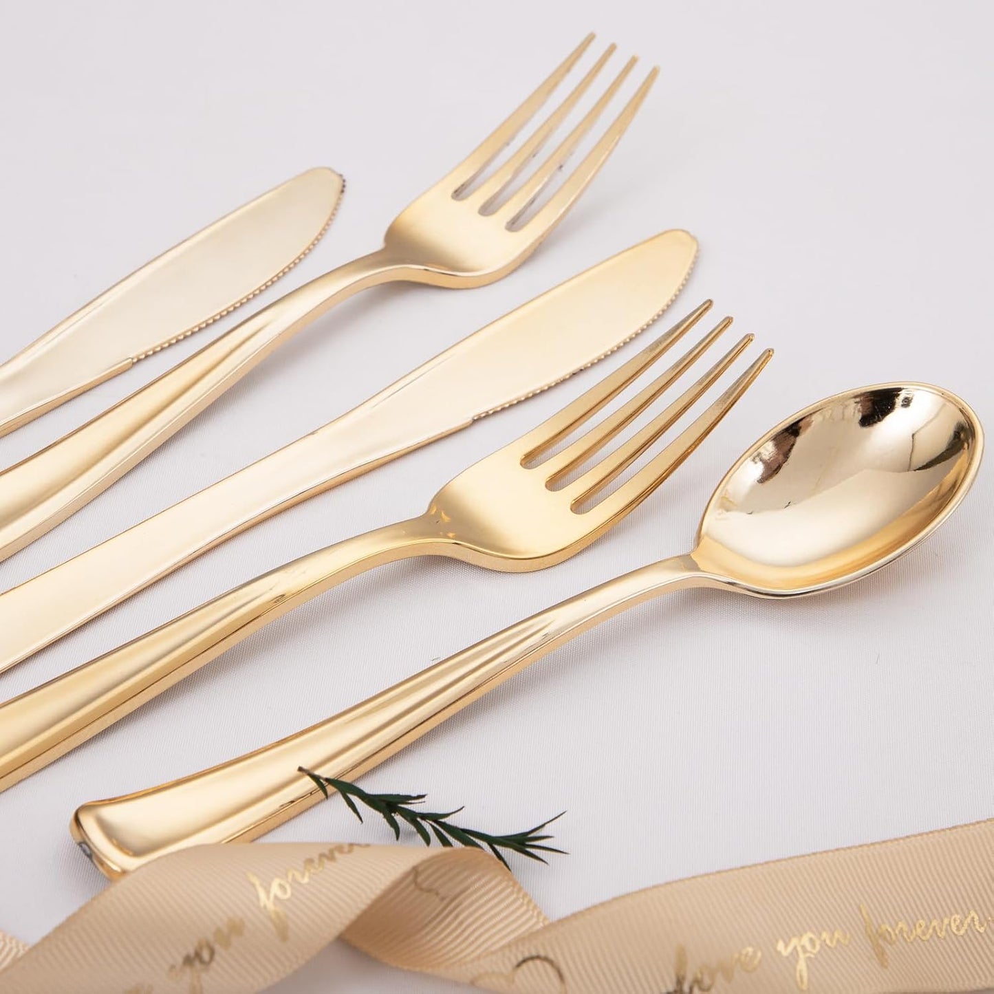 Liacere 200Pcs Gold Plastic Silverware-Gold Plastic Cutlery - Disposable Silverware include 100 Forks 50 Spoons 50 Knives Perfect for Parties&Weddings&Restaurants&Thanksgiving