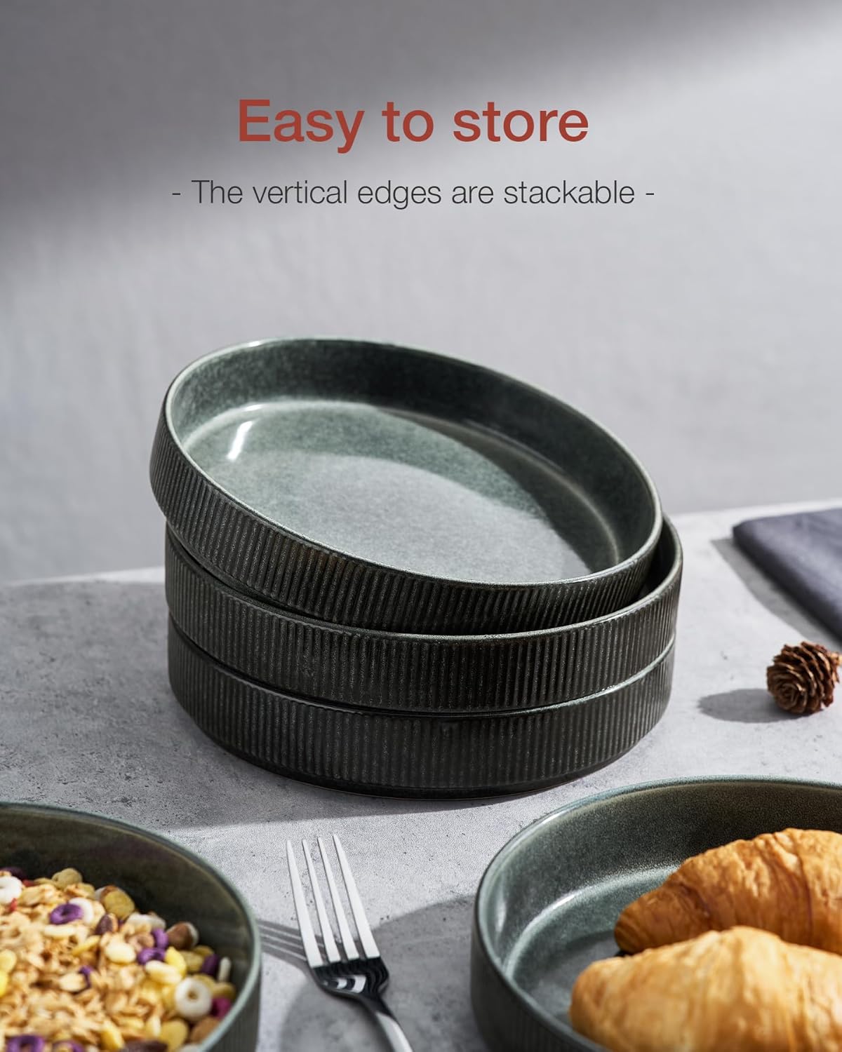 famiware Star 7.5" Pasta Bowls Set, Salad Bowl Set of 6, Double Reactive Glaze, Stackable, Perfect for Your Friend for Housewarming, Thanksgiving, Christmas, Deep Forest