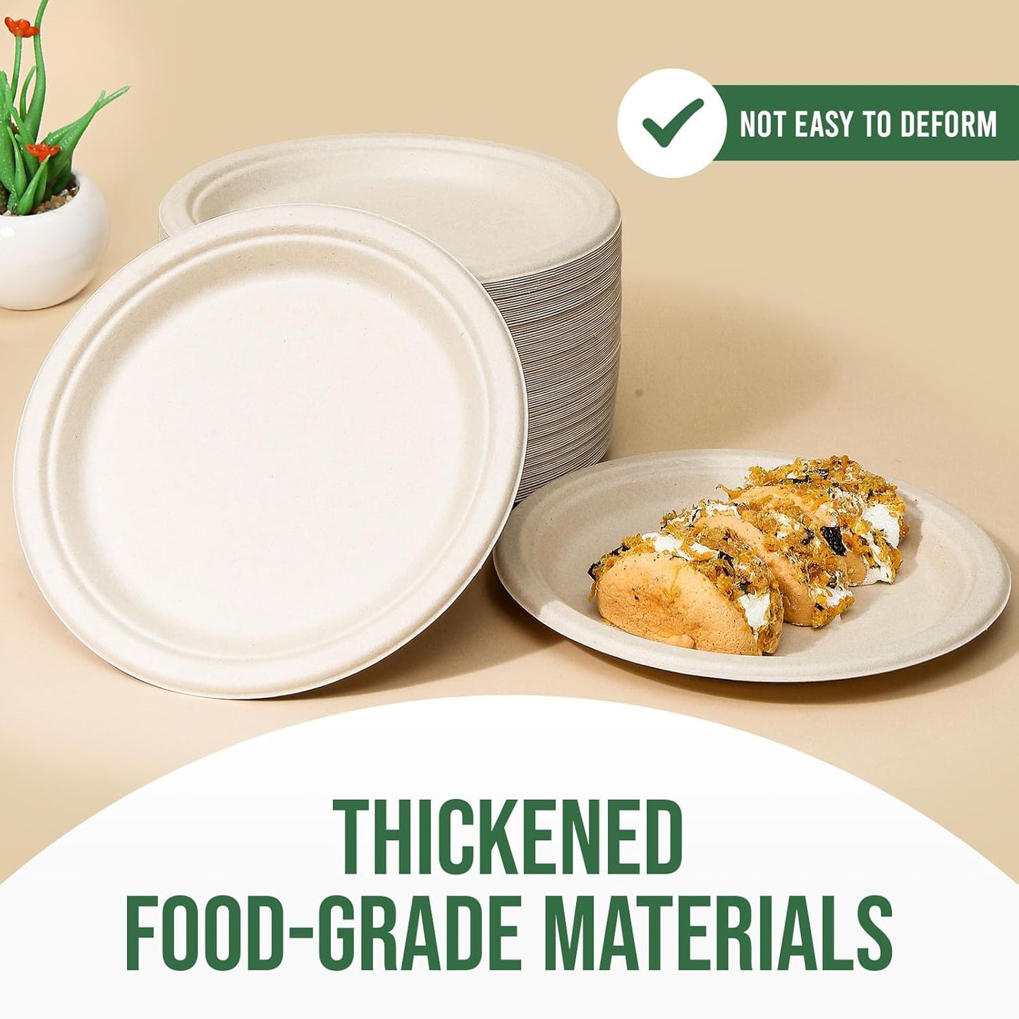 9 Inch Compostable Paper Plates (100 Pack) - Eco-Friendly Disposable Dinnerware for Parties, Microwavable & Water/Oil Resistant - 100% Biodegradable Heavy Duty Brown Plates for Events, Picnics