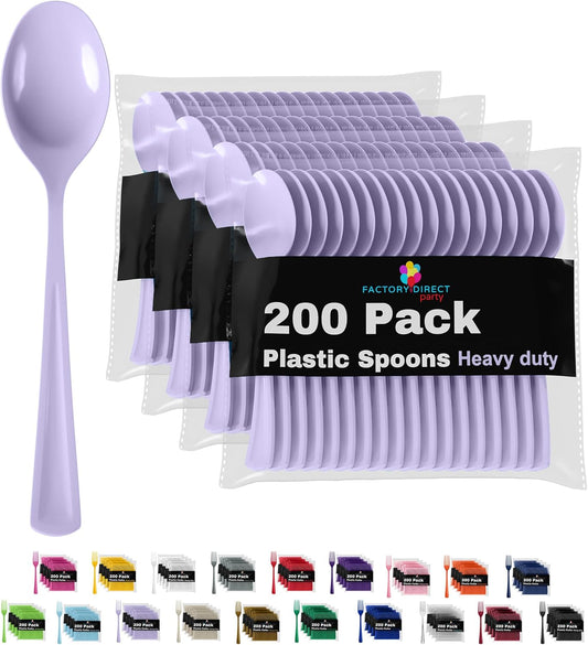 Lavender Plastic Spoons 200 Pcs Lavender Spoons Disposable Utensils Heavy Duty Plastic Cutlery Set Disposable Cutlery Sets Flatware Sets Silverware Set Party Supplies & Party Tableware Party Solids