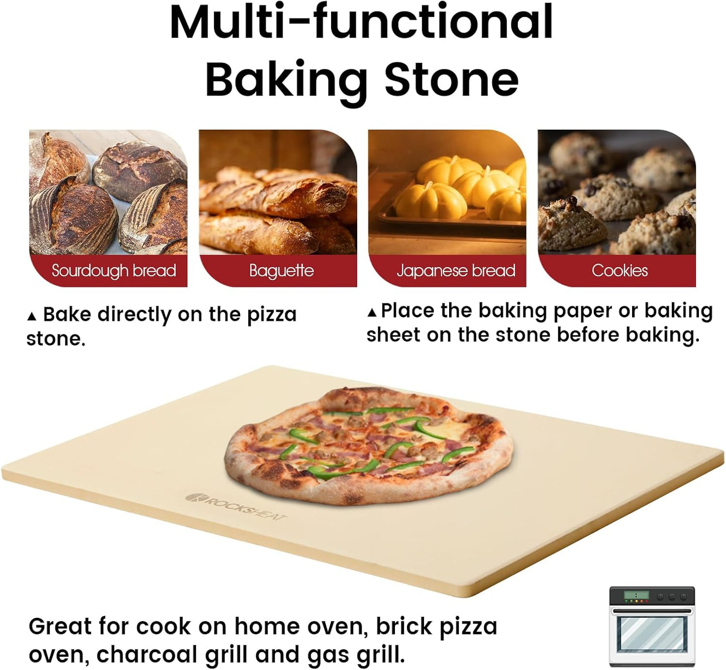 Pizza Stone, Rectangular Extra Large 23.6" x 15.8" x 0.6" Pizza Stones for Oven Grill BBQ, Industrial Commercial Heavy Duty Cordierite Baking Stone for Pizza Bread, Outdoor Pizza Accessories