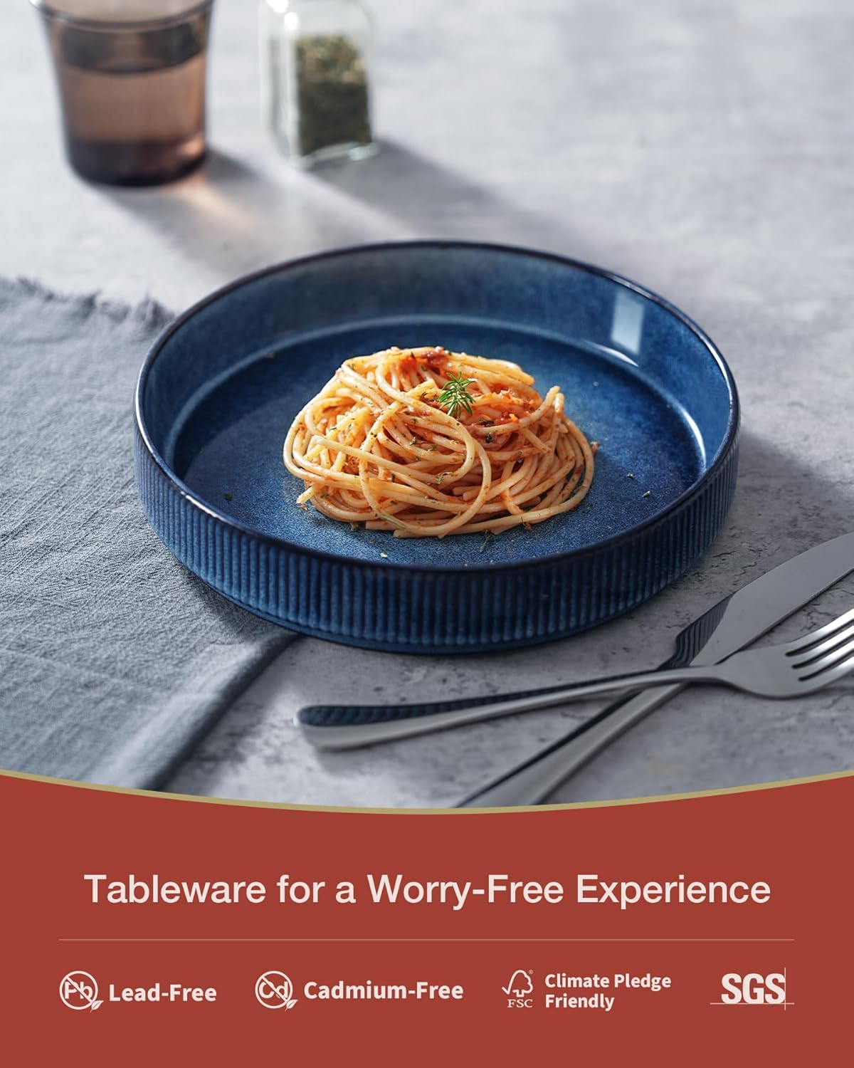 famiware Star 7.5" Pasta Bowls Set, Salad Bowl Set of 6, Double Reactive Glaze, Stackable, Perfect for Your Friend for Housewarming, Thanksgiving, Christmas, Nebulas Blue