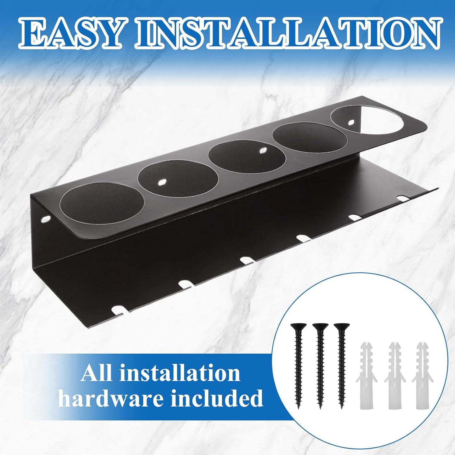 4Pcs Can Holder Rack Organizer Spray Bottle Holder Wall Mount Heavy-Duty Iron Can Storage for Garage And Workspace, Black 16.5×3.5×3.9inch with Five 3-Lnch Diameter Holes