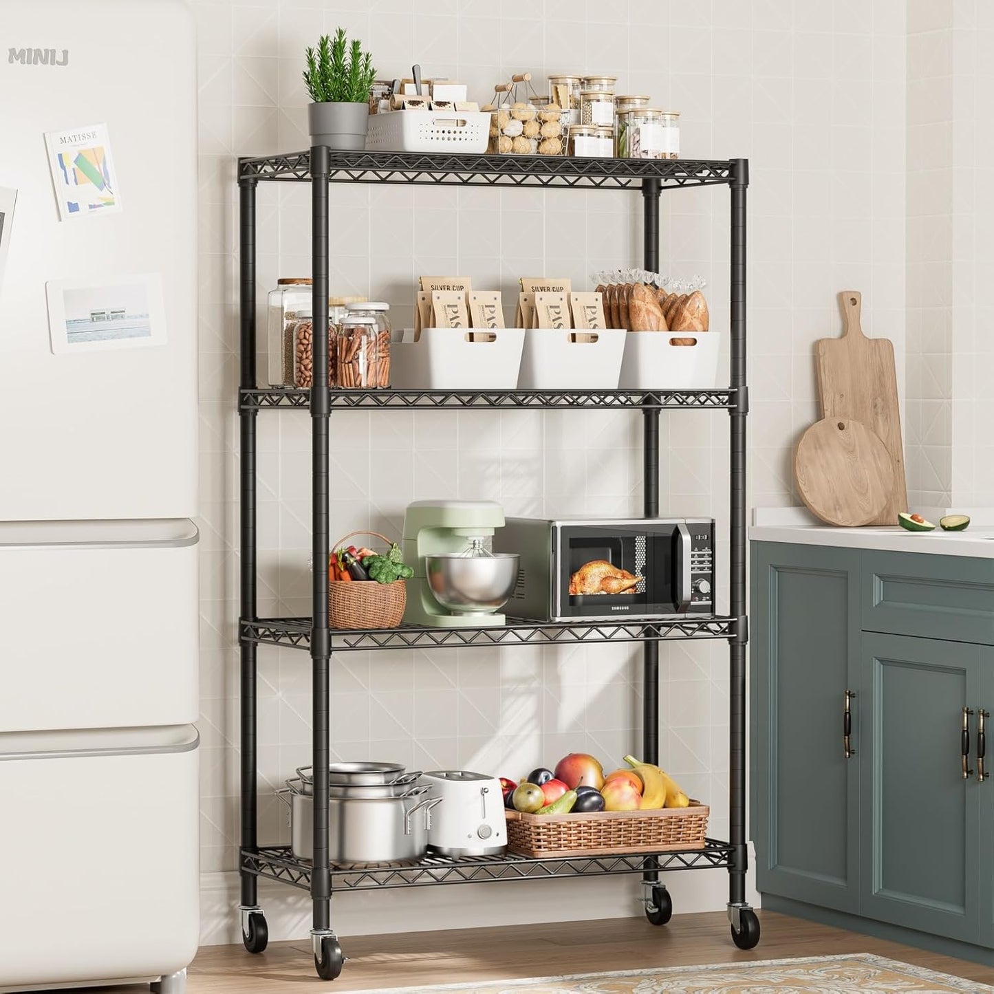 SINGAYE 4 Garage Heavy Duty Shelving Unit Kitchen Pantry Close Home Organizers and Storage Bathroom Shelf Laundry Room Organization Industrial Book Metal Wire Adjustable Shelves