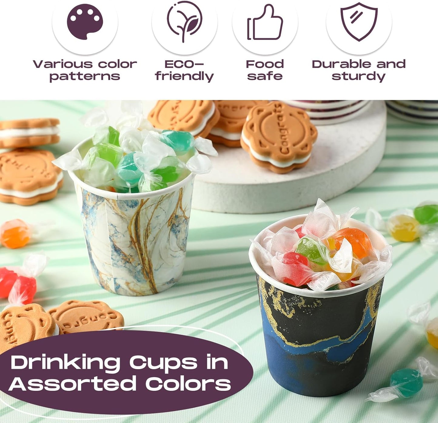 Thenshop 1000 Pack 5oz Paper Cups, Multicolor Disposable Marble Water Cups Bulk, Mini Mouthwash, Hot/Cold Beverage Drinking for Parties, Picnic, Travel, Barbecues and Event, 10 Colors