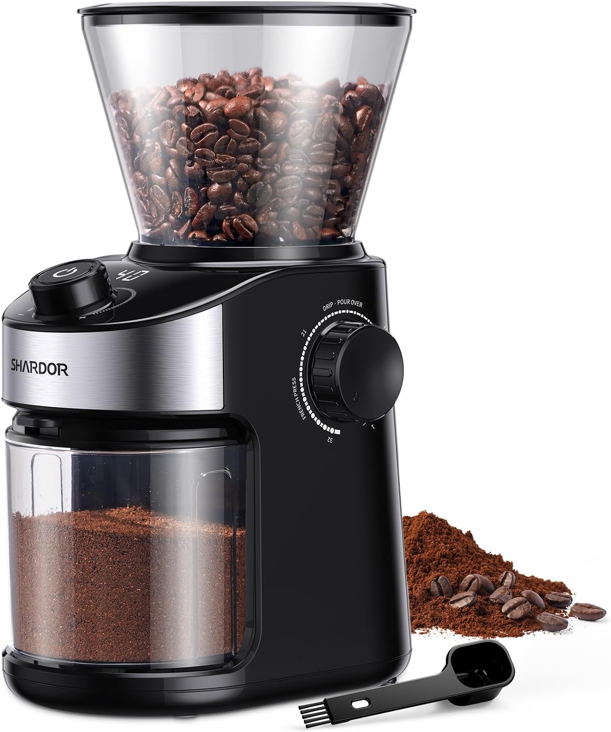 SHARDOR Electric Burr Coffee Grinder, 32 Precision Grind Settings, 40-Second Adjustable Timer, Chamber Cleaning Button, Designed for Coffee Enthusiasts