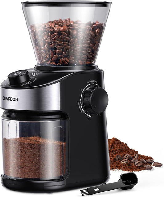 SHARDOR Electric Burr Coffee Grinder, 32 Precision Grind Settings, 40-Second Adjustable Timer, Chamber Cleaning Button, Designed for Coffee Enthusiasts