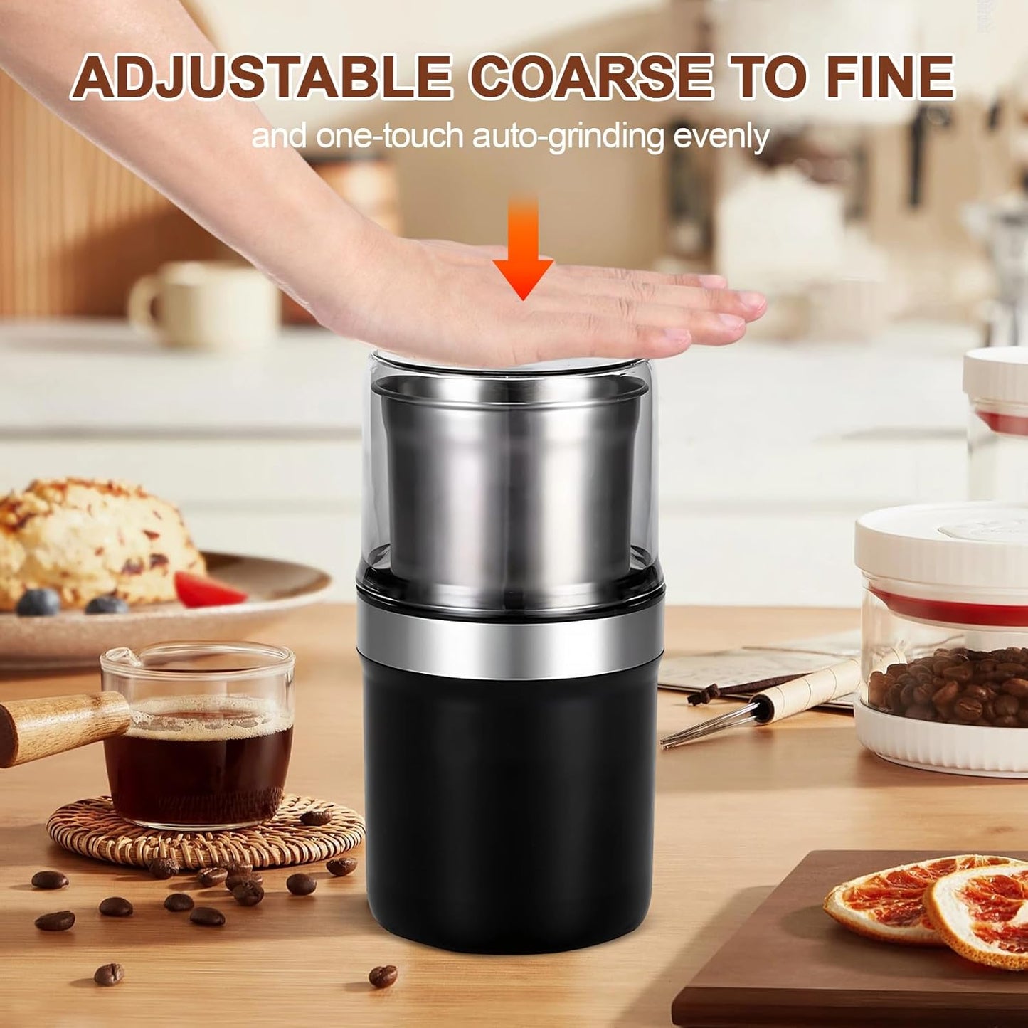 Electric Coffee Grinder, Dual Stainless Steel Bowls for Beans Spices Nuts Wet&Dry Grinding 30000RPM Overheat Protection Compact for Kitchen Herbs Spices Nuts Grains Espresso