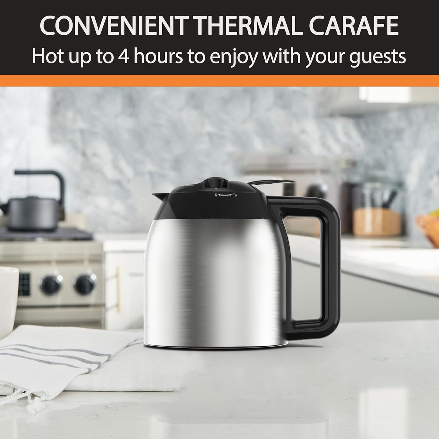 Krups Simply Brew Stainless Steel and Thermal Carafe Drip Coffee Maker 12 Cup Programmable, Customizable, Digital Display, Insulated Coffee Filter, Dishwasher Safe, Drip Free Silver and Black