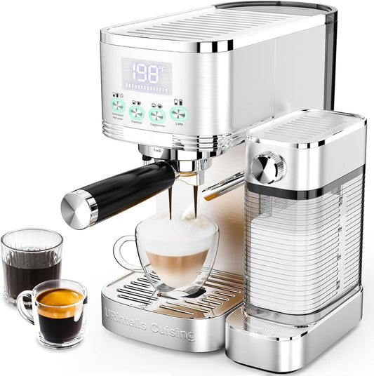 Espresso Machine 20 Bar Cappuccino Latte Machine with Automatic Milk Frother,Temperature Control LED Display StainlessSteel Dual Heat System Coffee Maker with ESE Pod Filter for Home