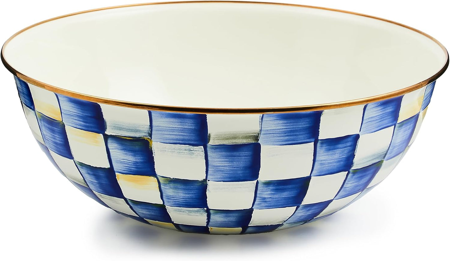 MACKENZIE-CHILDS Enamel Everyday Bowl, Serving Bowl for Entertaining, Extra-Large, Blue-and-White Royal Check, Set of 1