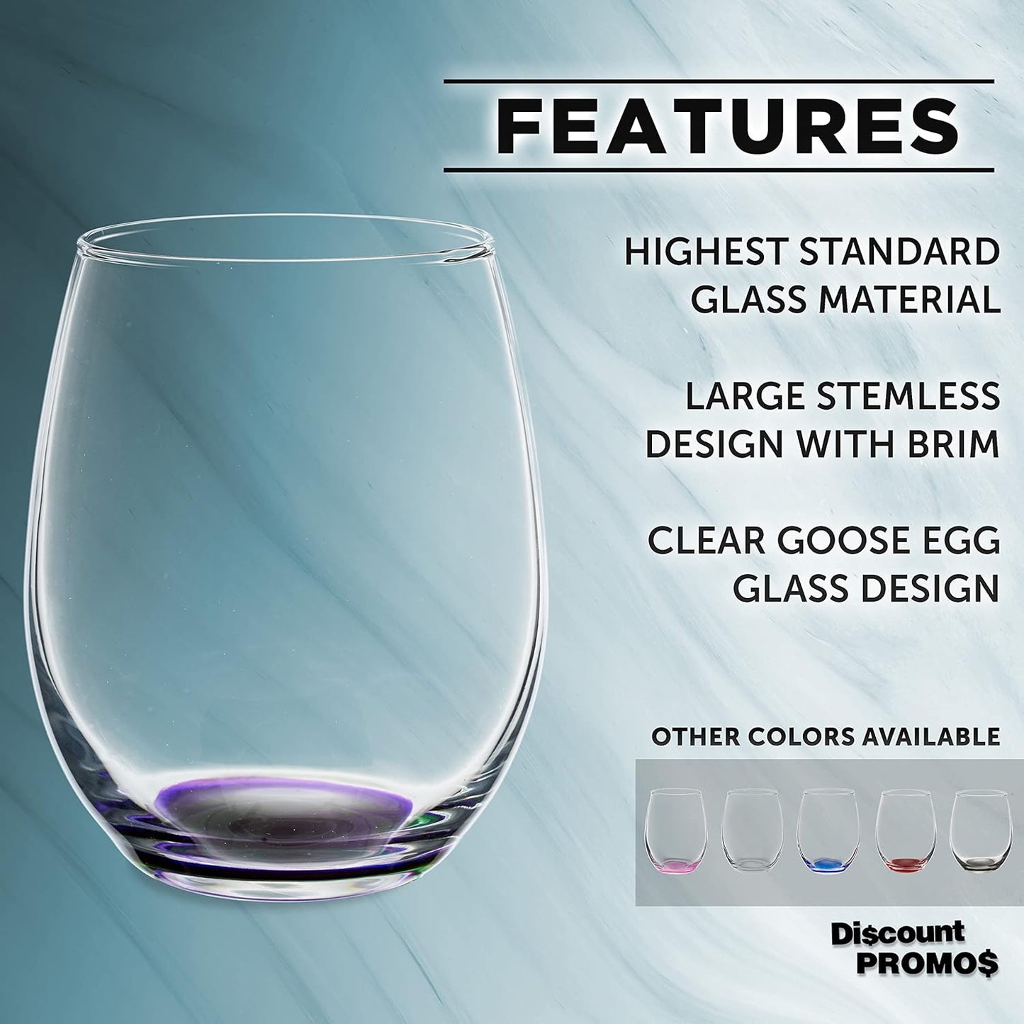 DISCOUNT PROMOS Stemless Wine Glasses in Bulk by ARC Perfection, 15 oz, 10 Pack, Purple or White Wine Glass Set, Purple