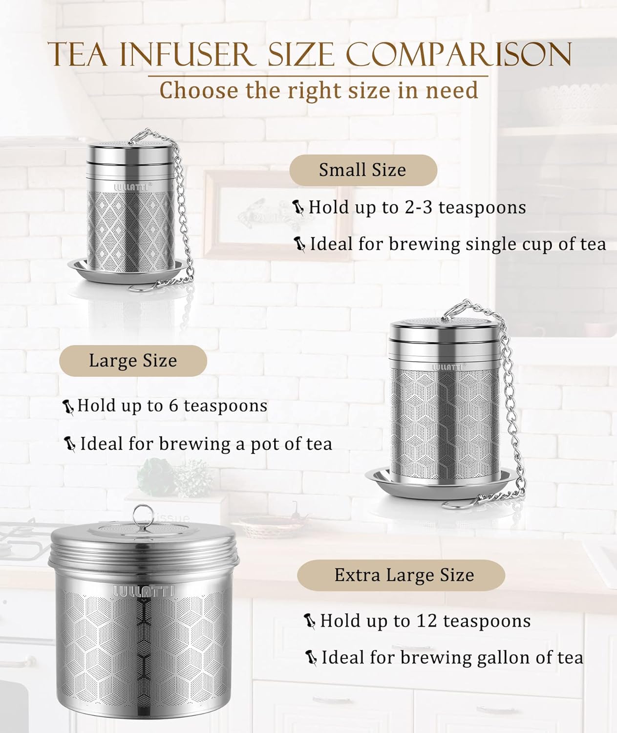 Tea Infusers for Loose Tea, 18/8 Stainless Steel Tea Strainer Set, Extra Fine Mesh Tea Steeper for Brew Tea, Spices & Seasoning