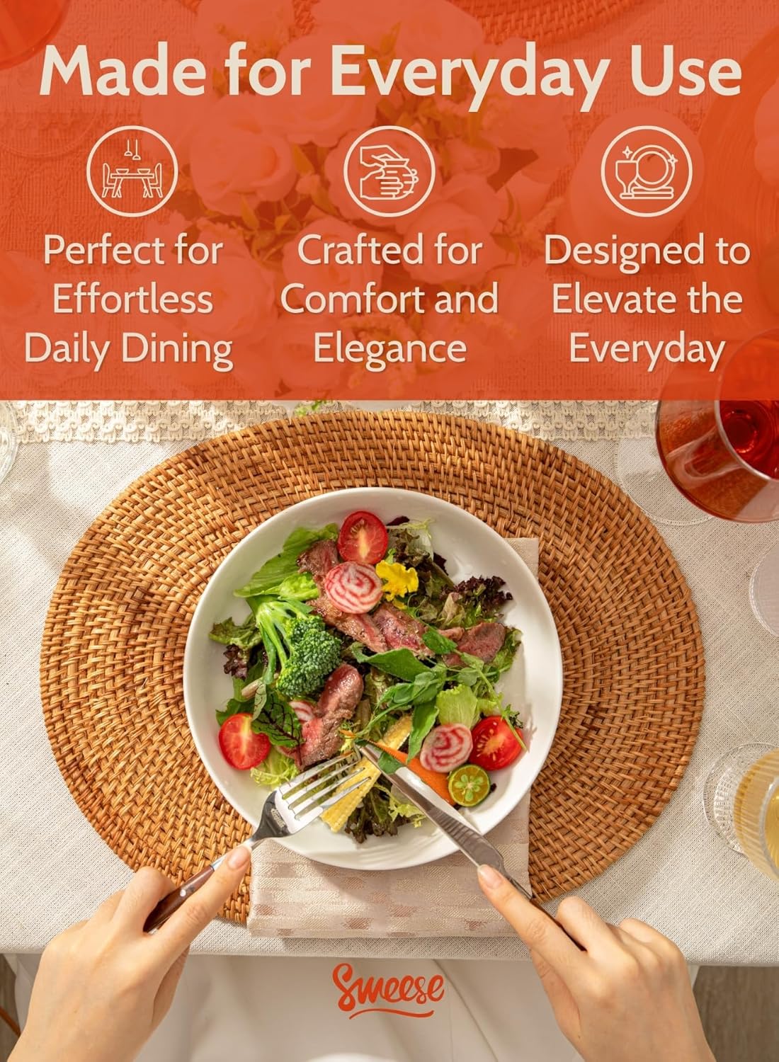 Sweese 22oz Porcelain Pasta Bowls Set of 6-7.6 Inch White Salad Serving Plates, Microwave Dishwasher Safe Dinnerware