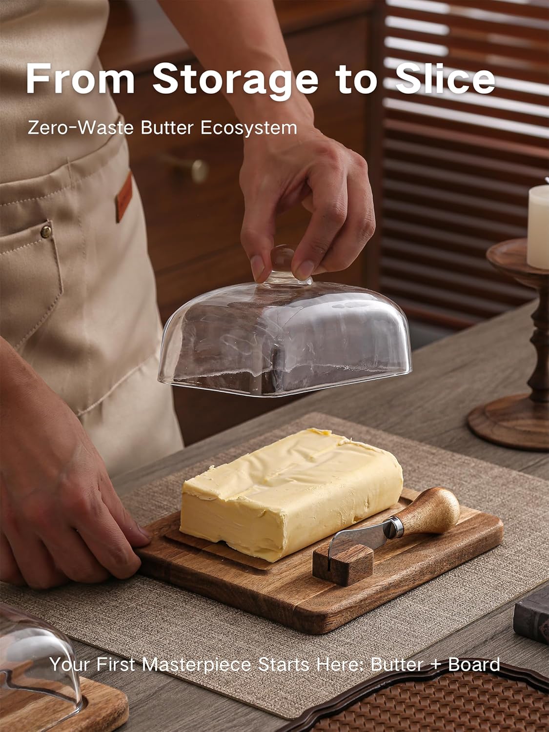 Large Glass bamboo Butter Dish with knife,Large Butter Dish for Countertop,Thick Sealed Glass Lid,Butter Dishes with Lid for West/East Coast Butter,Kitchen Decor and Gifts,Dishwasher Cleanable