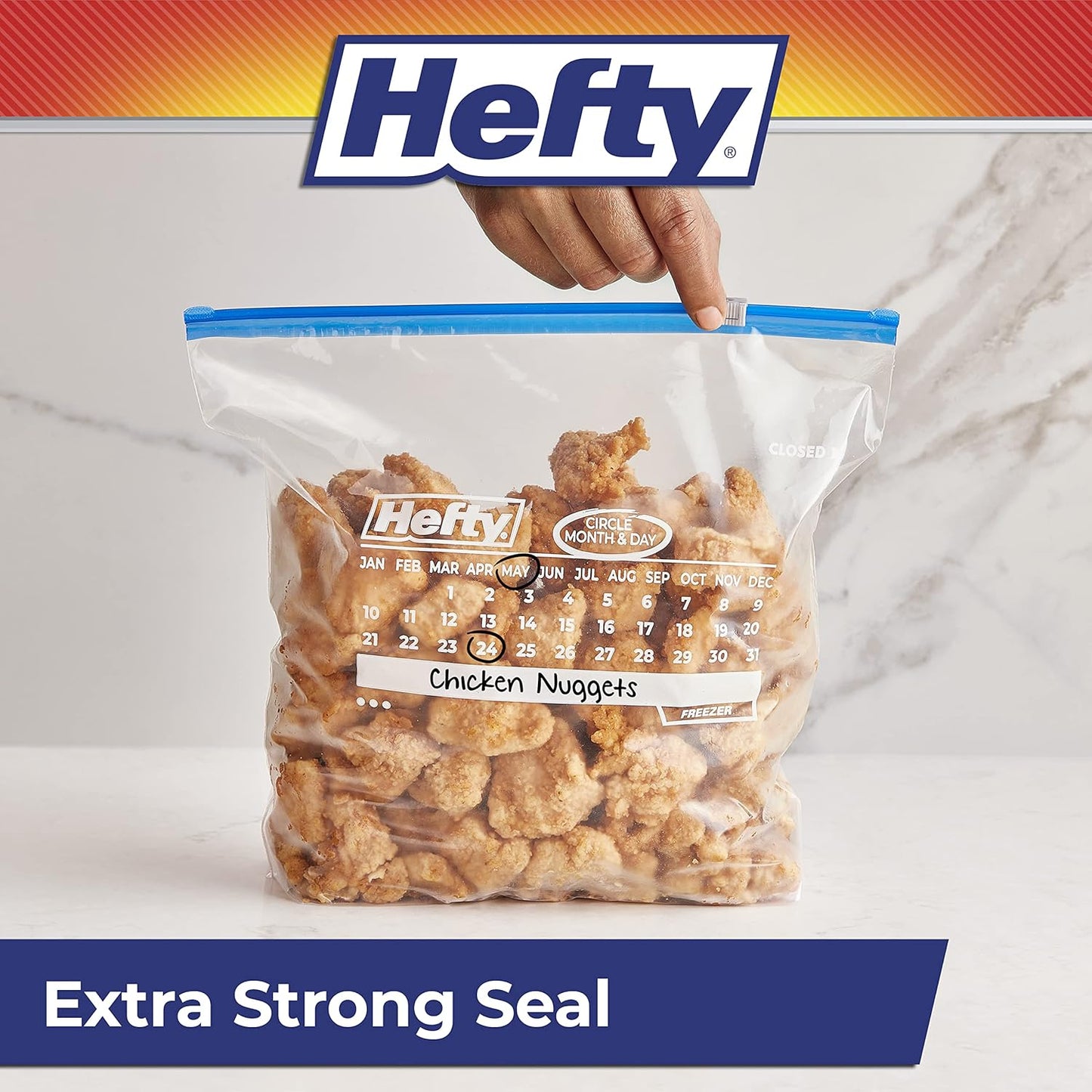 Hefty Calendar Slider Gallon Freezer Bags, 1 Gallon Size Slider Bags with Stand and Fill Expandable Bottoms, Helps Prevent Freezer Burn, 25 Count (Pack of 4)