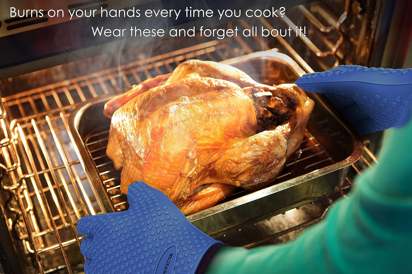 KITCHEN PERFECTION S Silicone Smoker Oven Gloves -Extreme Heat Resistant BBQ Gloves -Handle Hot Food Right on Your Grill Fryer Pit|Waterproof Oven Mitts |Superior Value Set+3 Bonuses